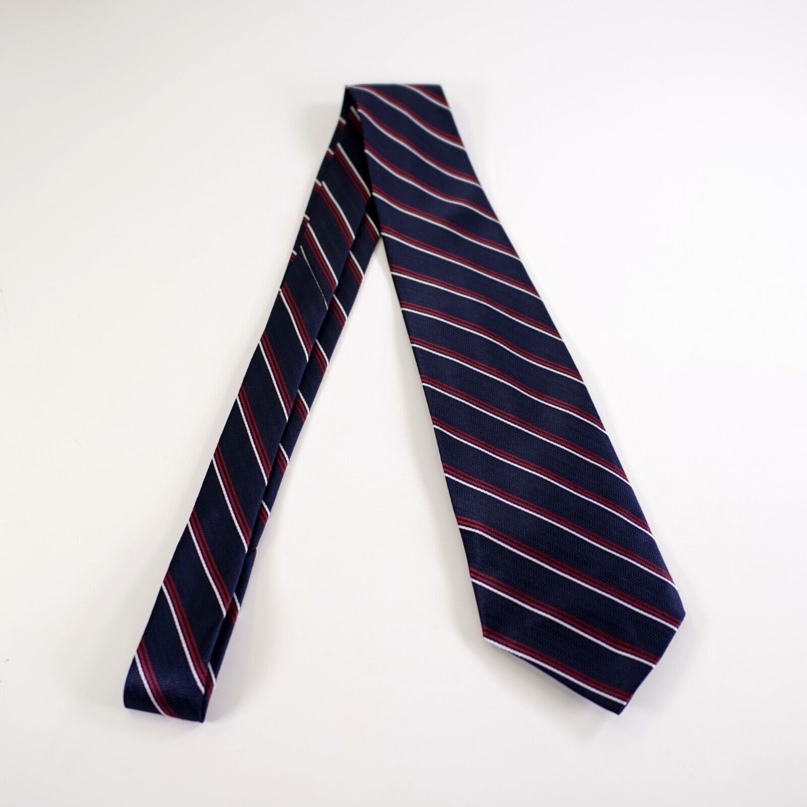 Designer Career Cravats Blue Red Striped Woven Polyester Long Tie Size ONE SIZE - 6 Thumbnail