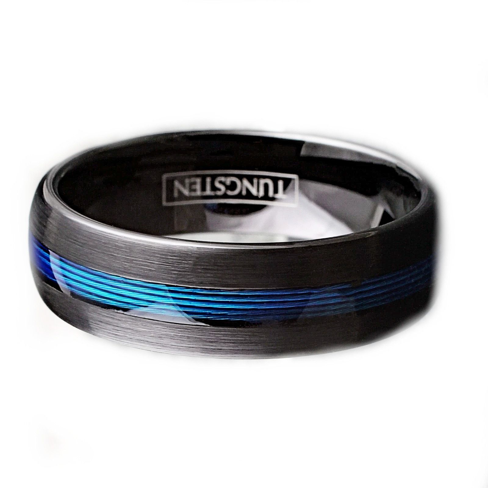 Other Tungsten Blue Wire Inlay 7mm Brushed Band Ring For Men Size ONE SIZE - 3 Thumbnail