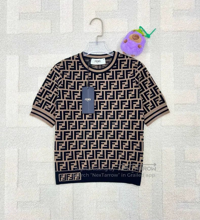 Fendi Brown Monogram Logo Knit Short Sleeve