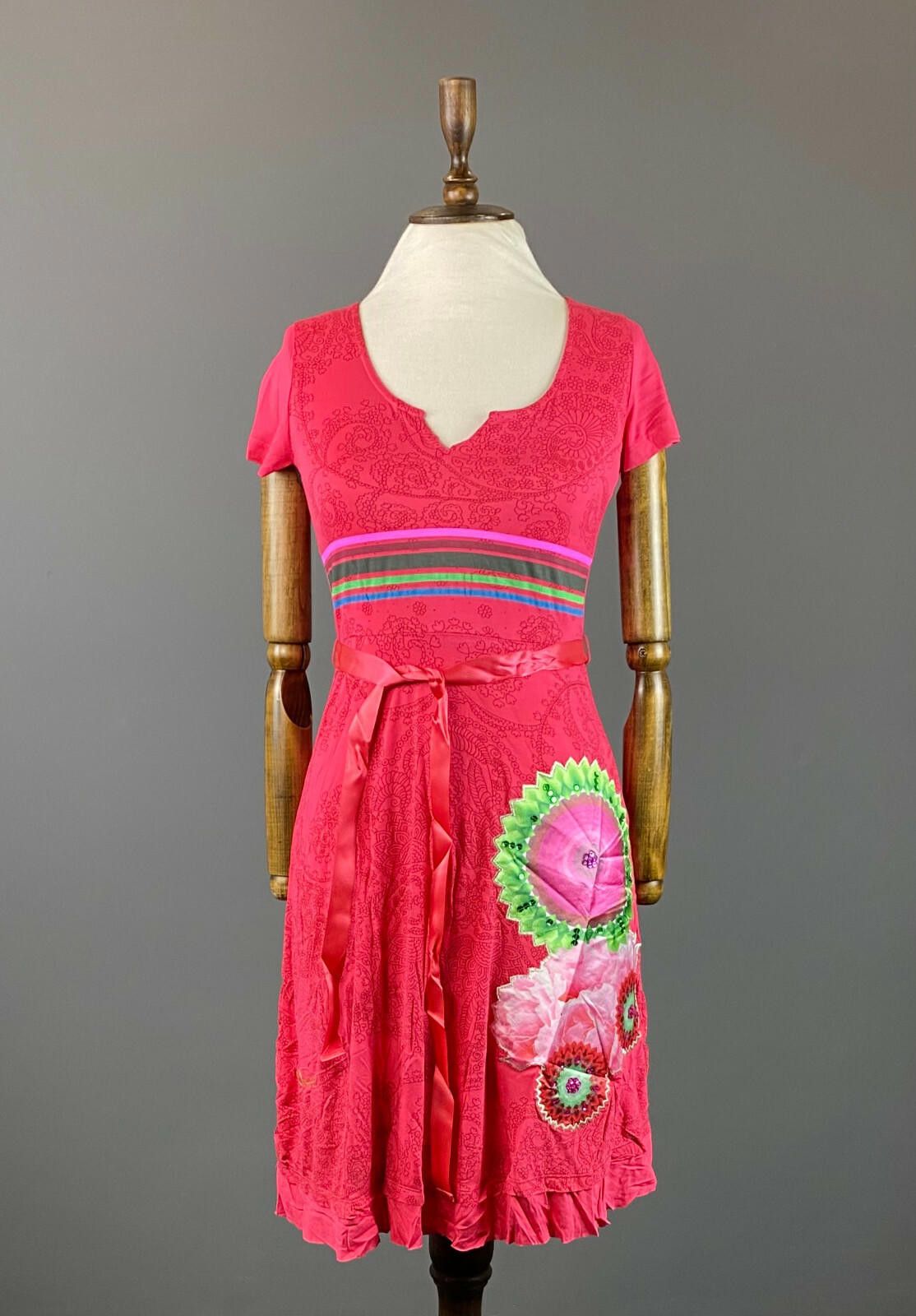 Desigual NWT Desigual Red Floral Belted A-Line Dress Size S Size S / US 4 / IT 40 - 1 Thumbnail