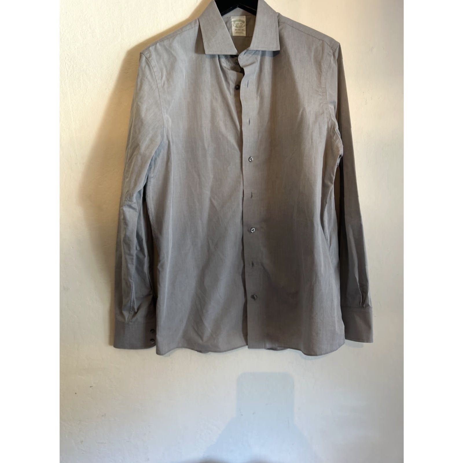 Brooks Brothers Brooks Brothers Milano Button-Up Shirt 16.5 35 Gray Blue 100% Cotton Milano Fit Men Classic Business Casual Formal Party/Cocktail Workwear Maroon Size 46R - 6 Thumbnail