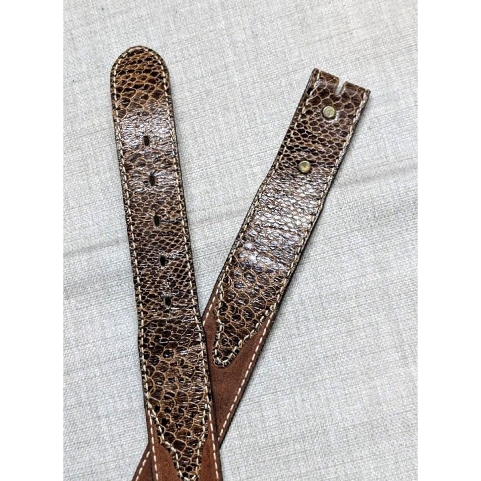 Vintage VINTAGE Torel Western Belt Men 34 Snakeskin Embossed Buckle USA Made Cowhide Leather Brown Belt Width 1-5/8" Cowboy Rodeo Southwestern Men's Size 34 - 3 Thumbnail