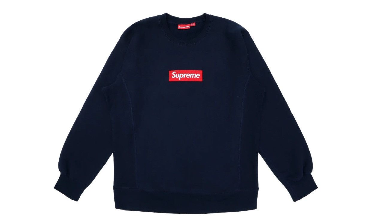 image of Supreme Box Logo Crew Neck Fw2015 in Navy, Men's (Size Medium)