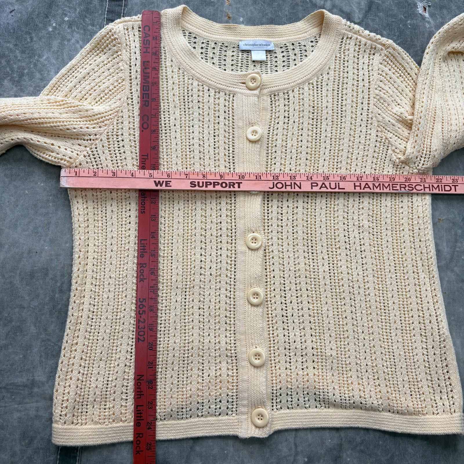 Vintage Vintage 90s Y2K Yellow Cream Cottage Knit Sweater Cardigan Size XL / US 12-14 / IT 48-50 - 3 Thumbnail