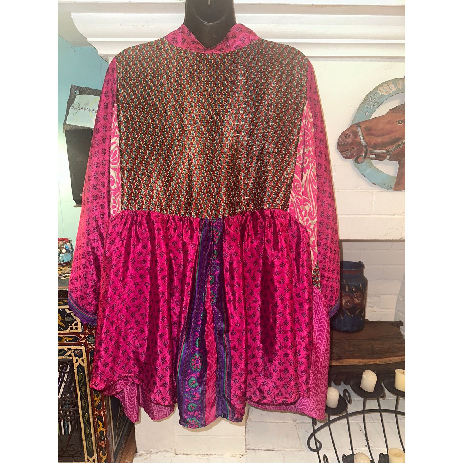 Other KAOHINANI RECYCLED SILK PATCHWORK JACKET SMOCK SUSTAINABLE Size ONE SIZE - 2 Thumbnail