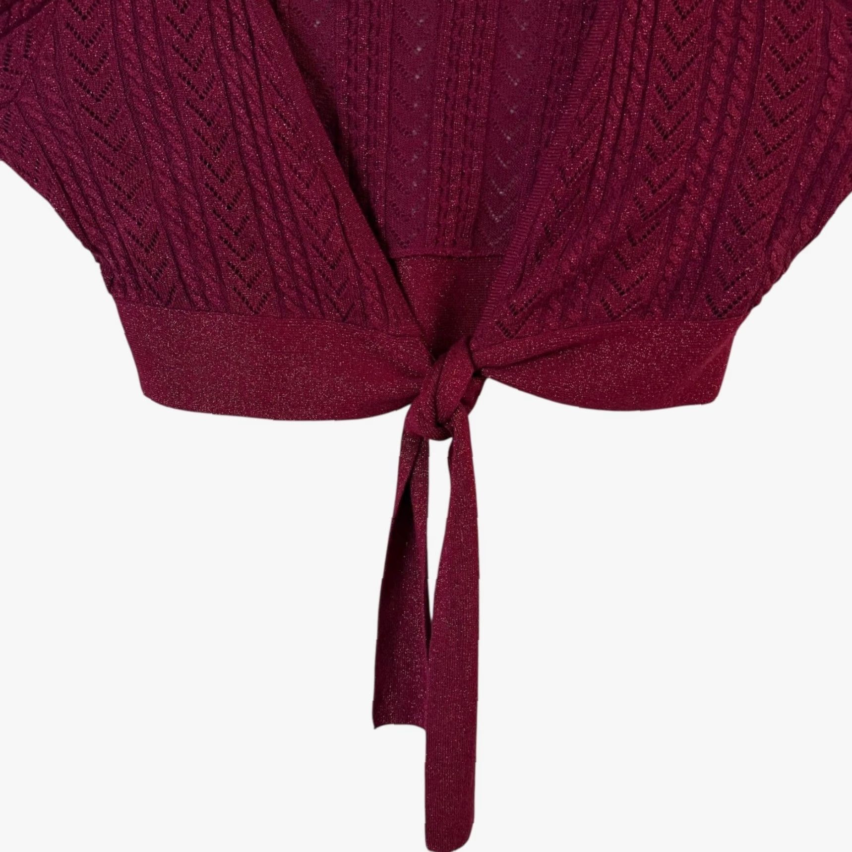 Vintage Lane Bryant Metallic Knit Tie-Waist Cropped Cardigan Red Women's 16 Cardigan Bohemian Preppy City Winter Spring Fall Knit Open Sleeve Long Sleeve Size XXL / US 16-18 / IT 52-54 - 5 Thumbnail