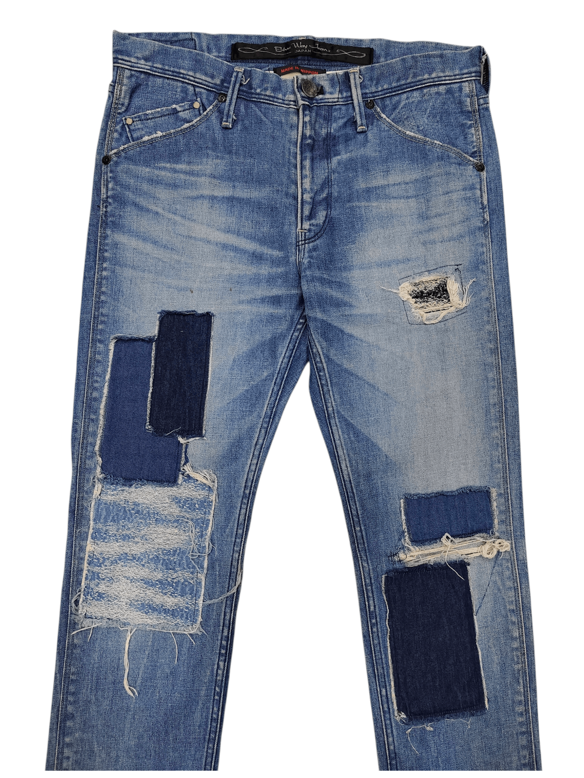 If Six Was Nine Blue Way🇯🇵 Repair Panel Pacthwork Distressed Slim Jeans Size US 30 / EU 46 - 1 Thumbnail