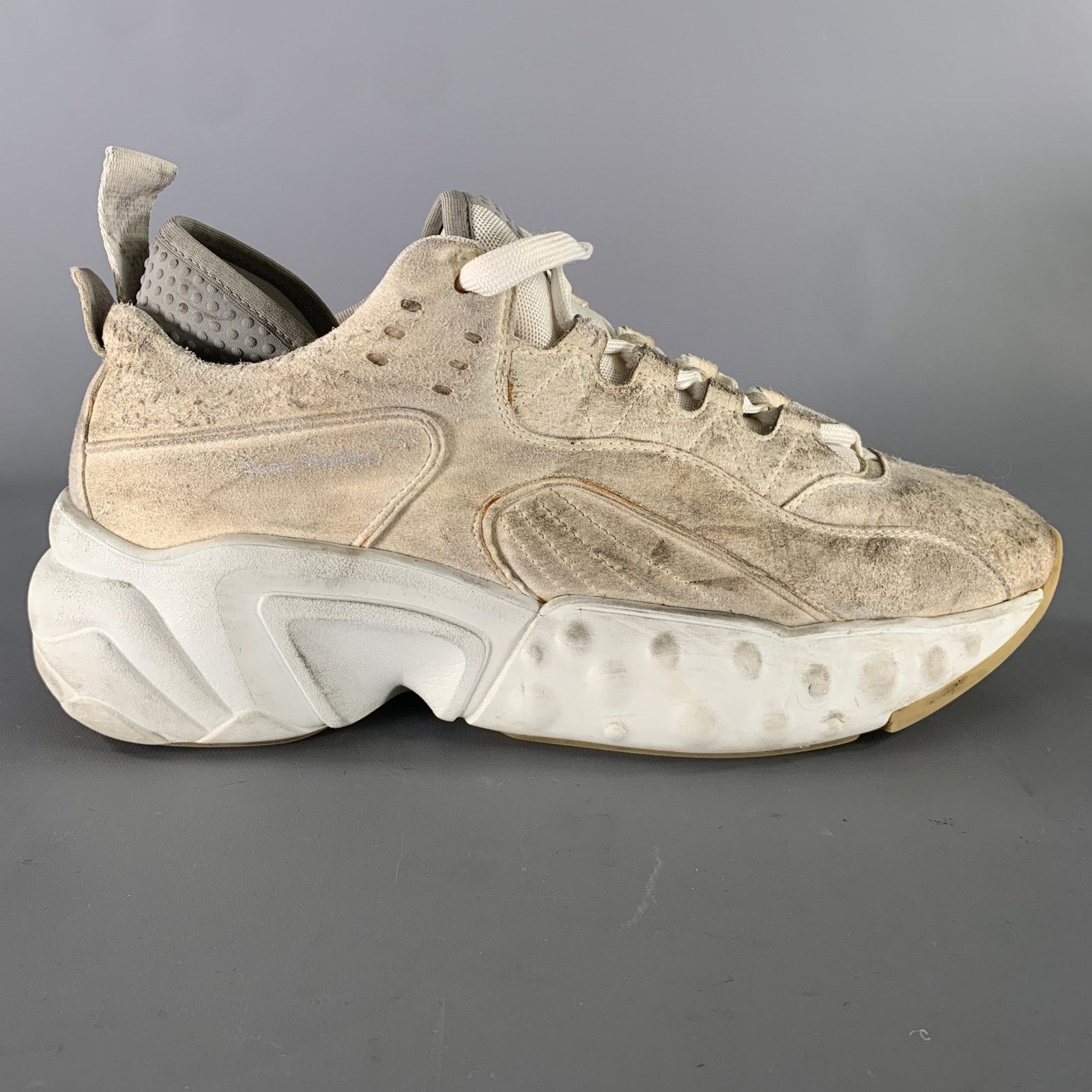 Acne Studios ACNE STUDIOS White Cream Distressed Suede Lace Sneakers Size US 10 / EU 43 - 2 Thumbnail