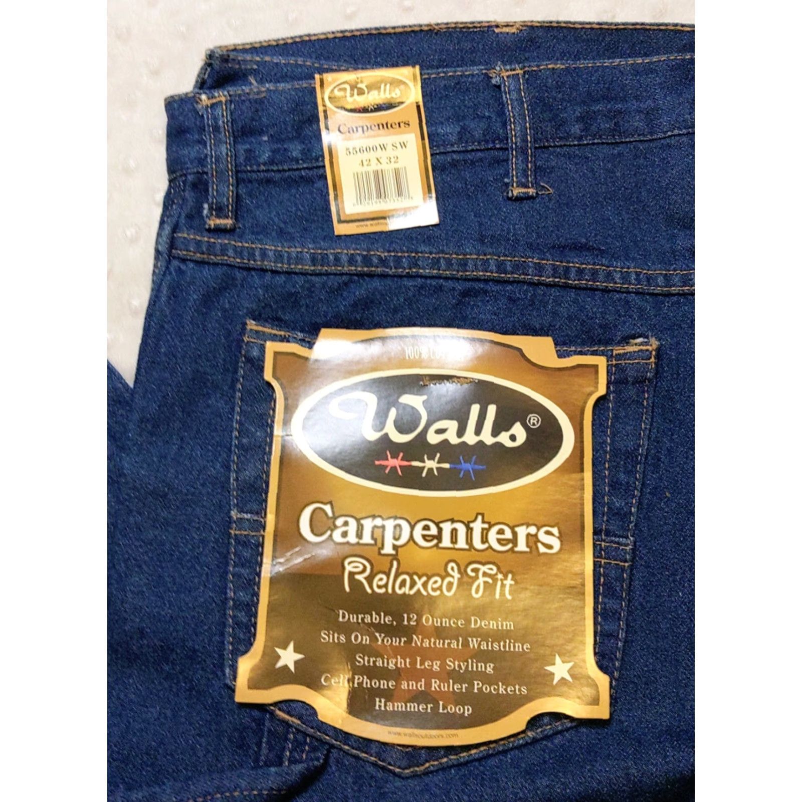 Walls Walls Jeans Men’s 42X32 Carpenter Relaxed Fit Blue Denim Workwear NWT 5-Pocket Zipper Button Mid Rise Cotton Jeans Mens Carpenters Size US 42 / EU 58 - 2 Thumbnail