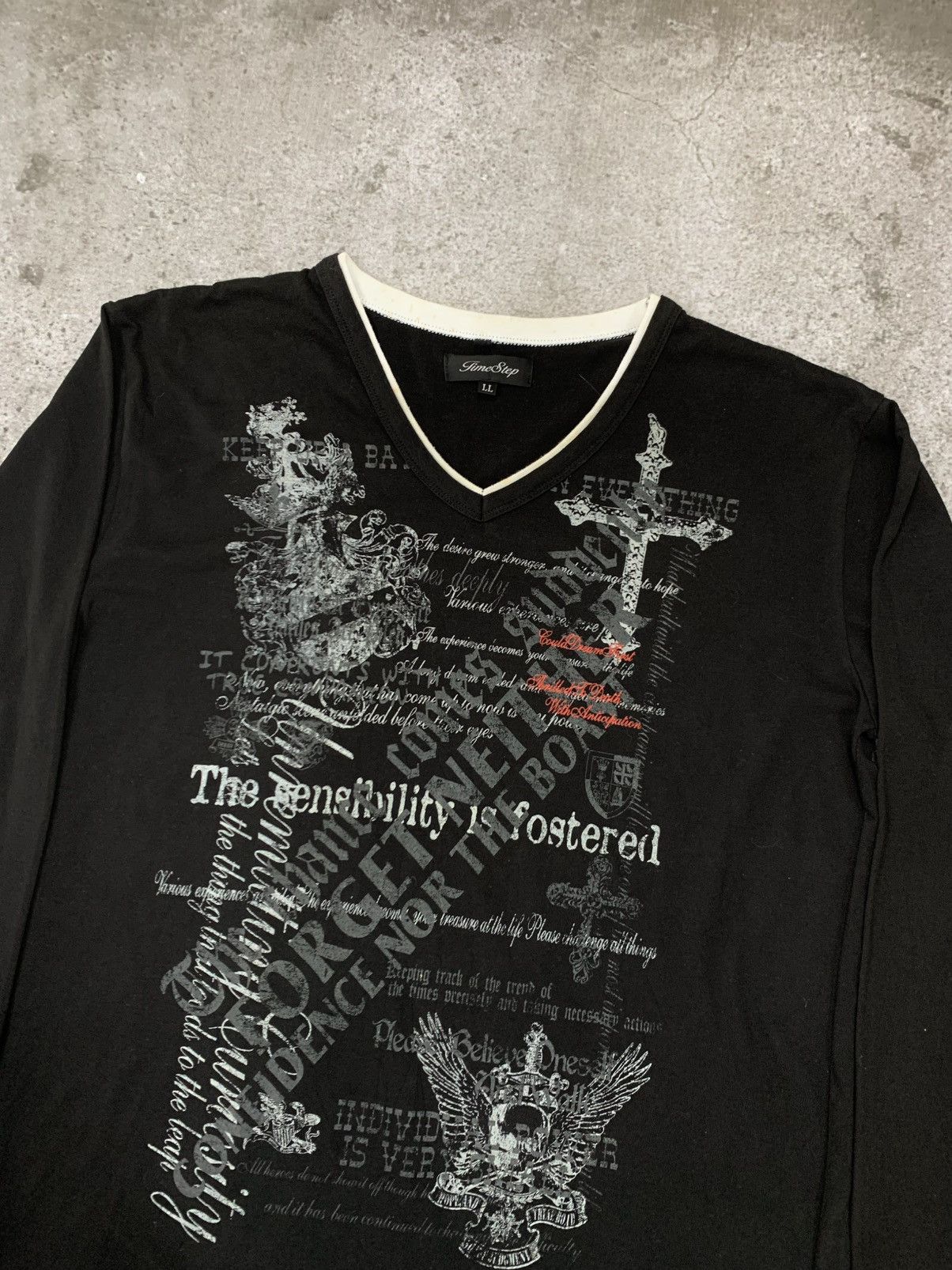 Japanese Brand Y2k Longsleeve Time Step Cross Vneck Size US L / EU 52-54 / 3 - 3 Thumbnail