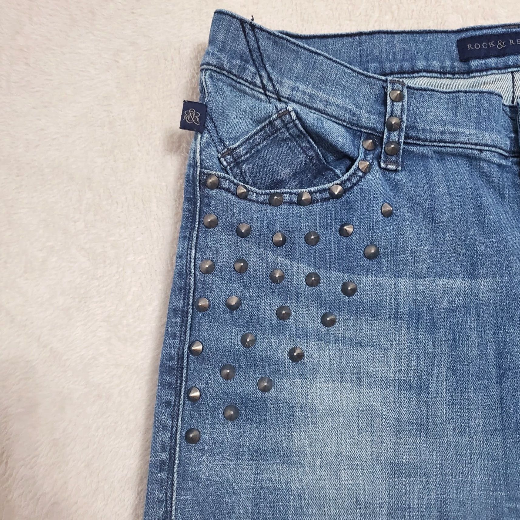 Vintage VINTAGE Rock & Republic Kasandra Jeans Women 14M Blue Studded Spiked Cotton Blend Denim Jeans Boots Cut 90s Metal Goth Womens Size 36" / US 14 / IT 50 - 4 Thumbnail