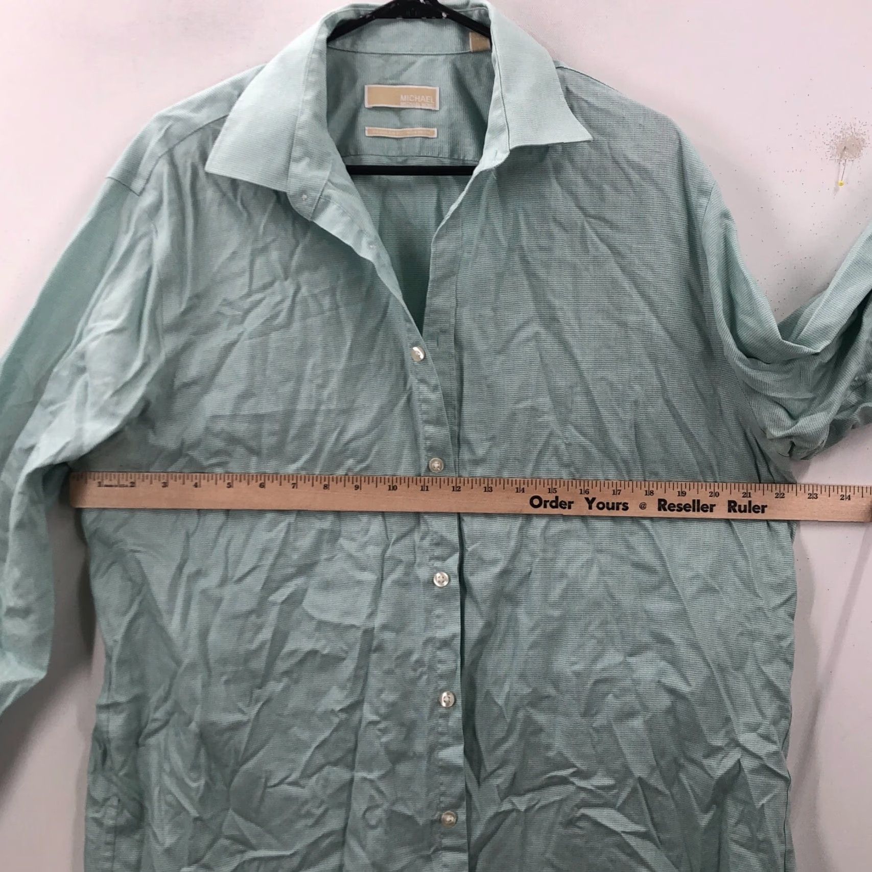 Michael Kors Michael Kors Mens Blue Regular Fit Dress Shirt Sz 17-34/35 Collared Long Sleeve Button Closure Solid Cotton Shirt Mens Casual 90s? Size 46R - 6 Thumbnail