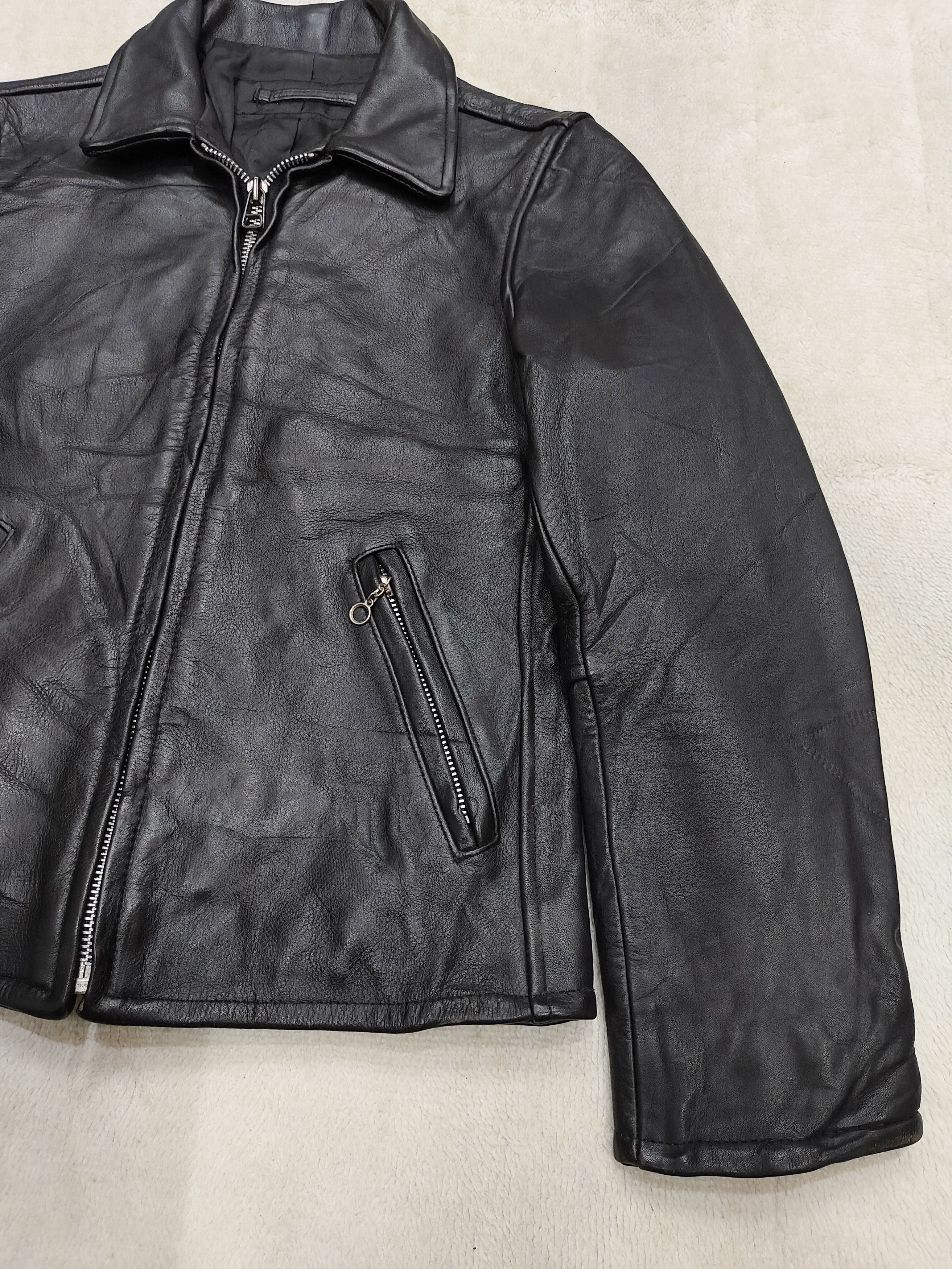 Japanese Brand 90s Dep't 🇯🇵 Raw Minimalist Leather Slim Biker Jacket Size US S / EU 44-46 / 1 - 3 Thumbnail