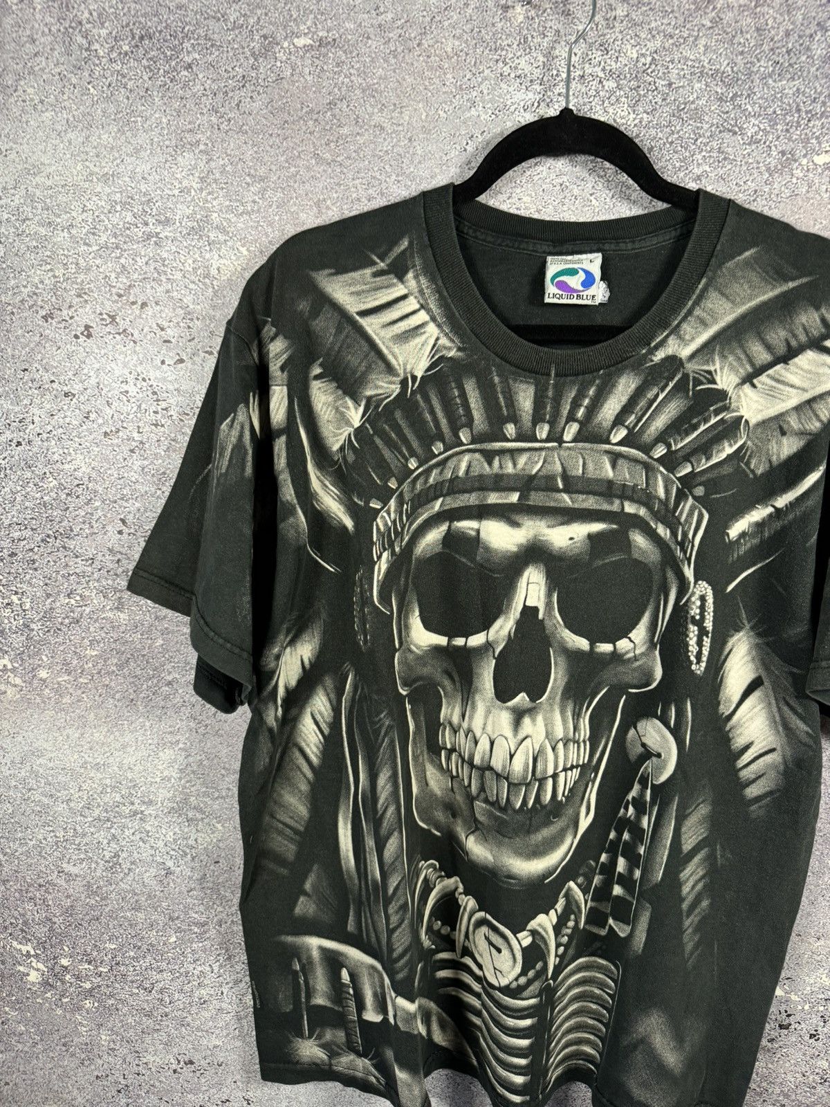 Liquid Blue × Vintage 90’s Vintage 1997 Liquid Blue Shirt XL Skeleton Indian AOP Size US L / EU 52-54 / 3 - 2 Thumbnail