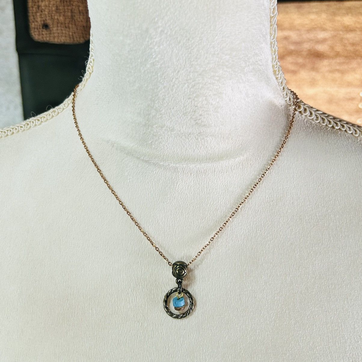 Handmade Handcrafted brass simulated turquoise pendant necklace Size ONE SIZE - 2 Thumbnail