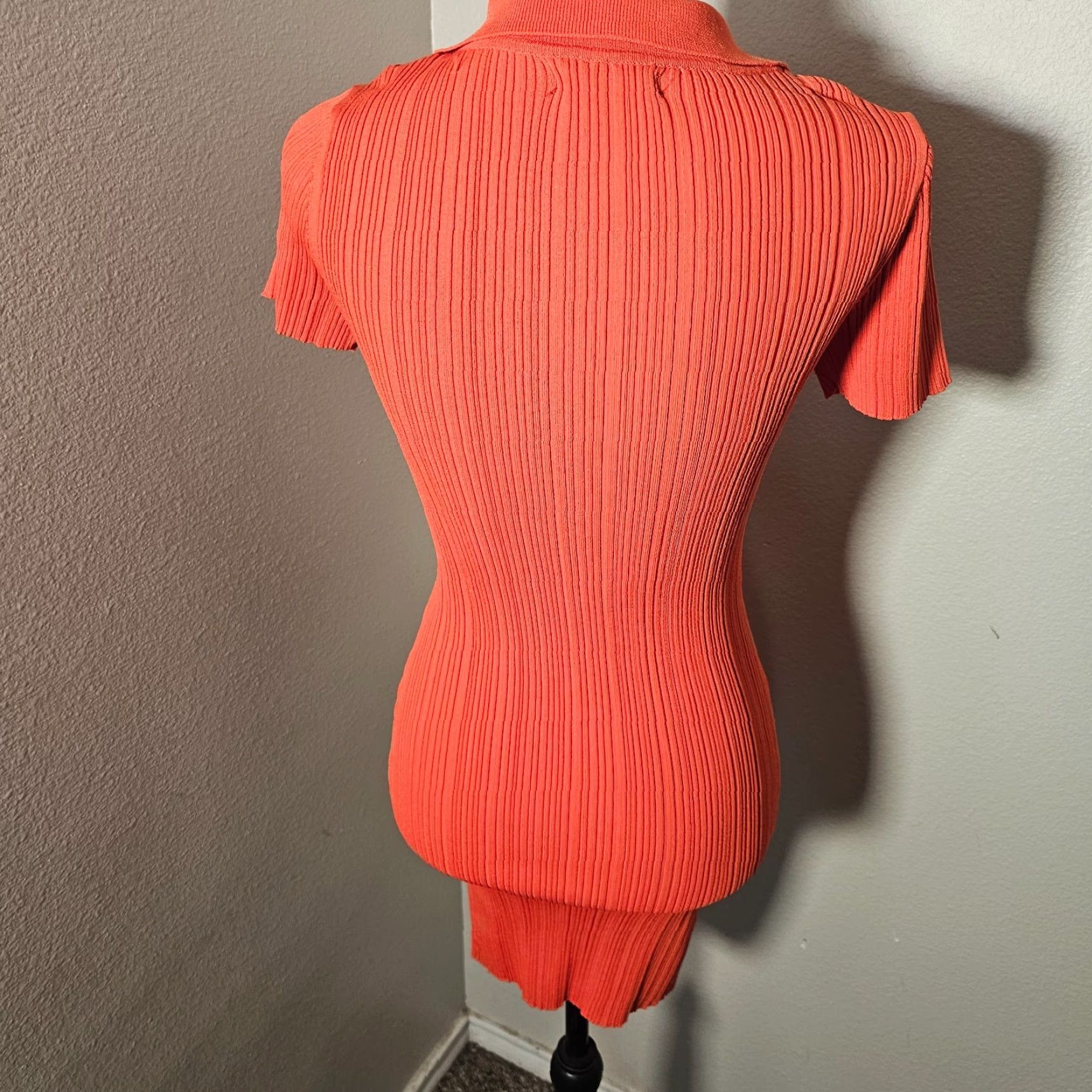 Forever 21 FOREVER 21 Dress Womens S Ribbed Knit Short Sleeve Button Neck Mini Peach Orange Dress Size 28" / US 6 / IT 42 - 3 Thumbnail