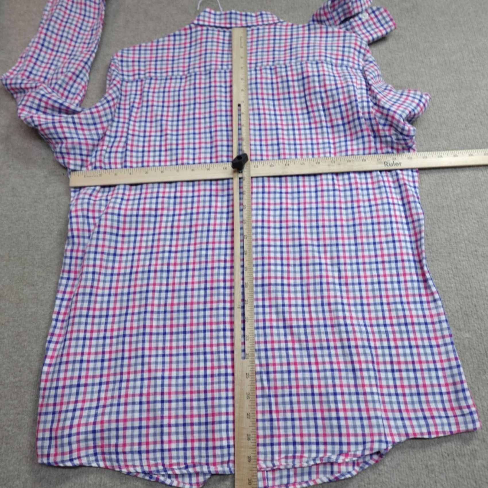 Vintage Mudo Shirt Medium Blue White Fuschia Plaid Check 100% Linen Button-Up Collar Down Long Sleeve Mens Regular Size US M / EU 48-50 / 2 - 4 Thumbnail