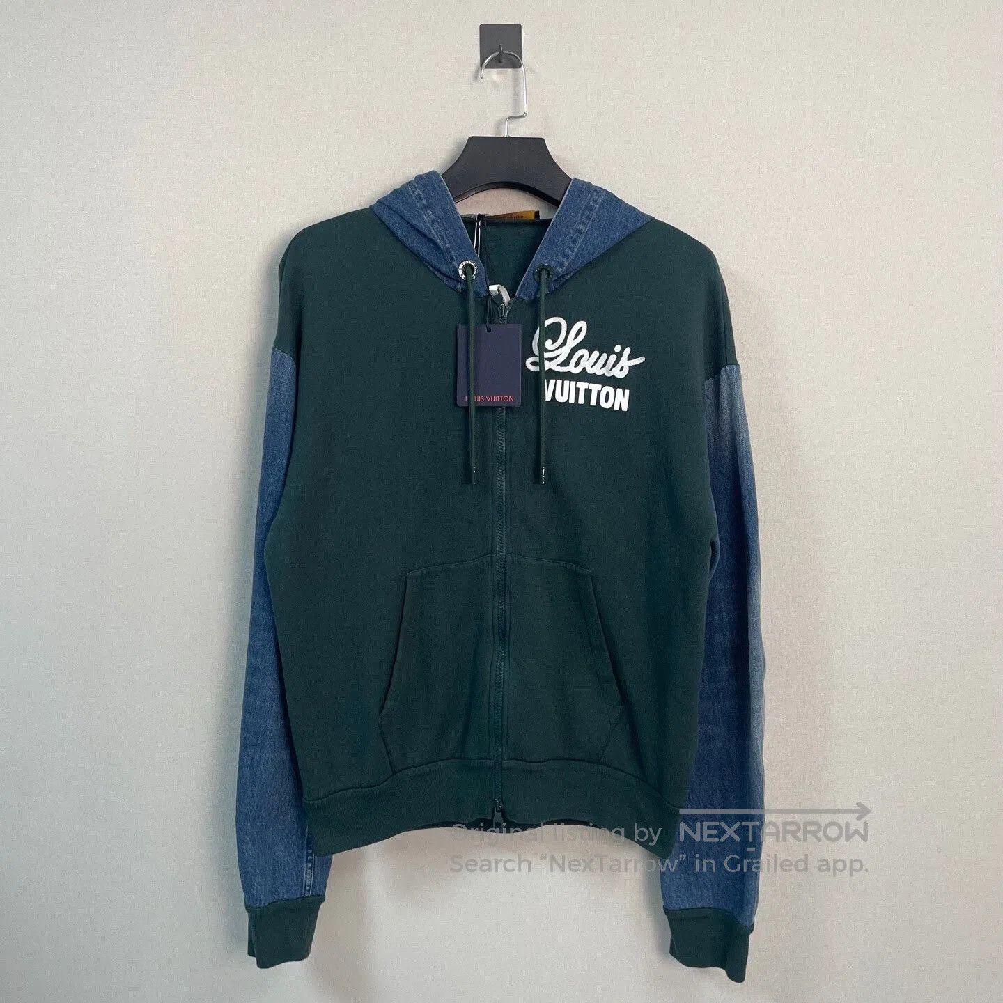 louis vuitton denim hoodie with logo.