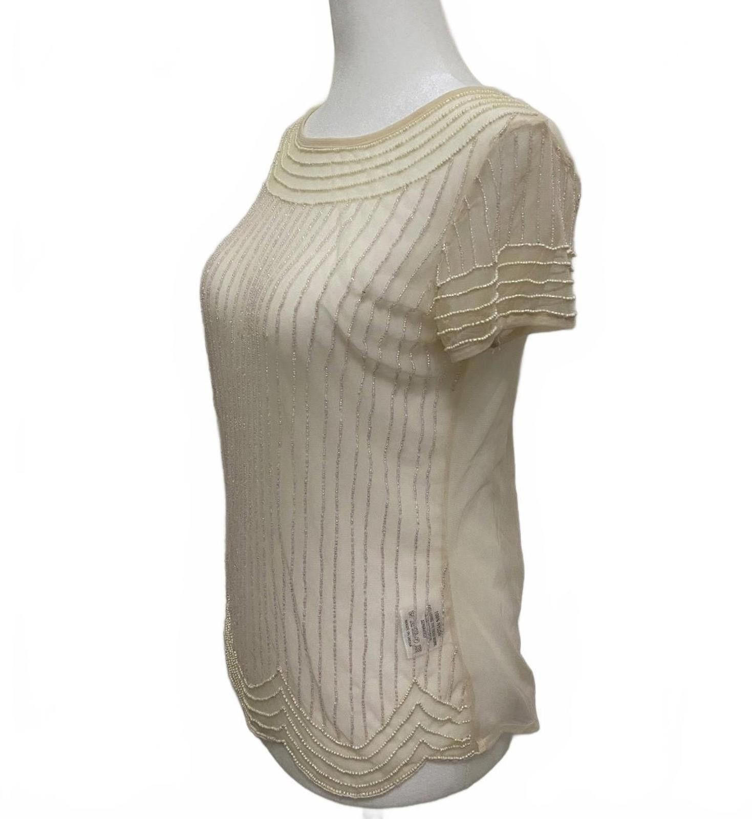 Tincati TFNC LONDON Sheer Beaded Blouse in Cream (SMALL) Size S / US 4 / IT 40 - 4 Thumbnail