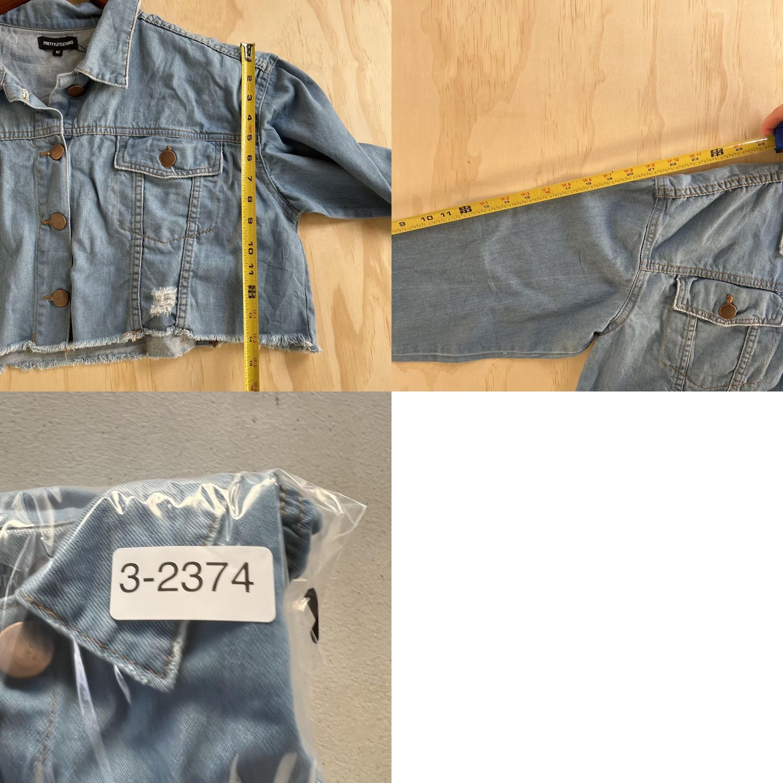 PrettyLittleThing PrettyLittleThing Jacket Womens 12 Petite Blue Denim Cropped Raw Hem Distressed Jacket Size XL / US 12-14 / IT 48-50 - 8 Thumbnail
