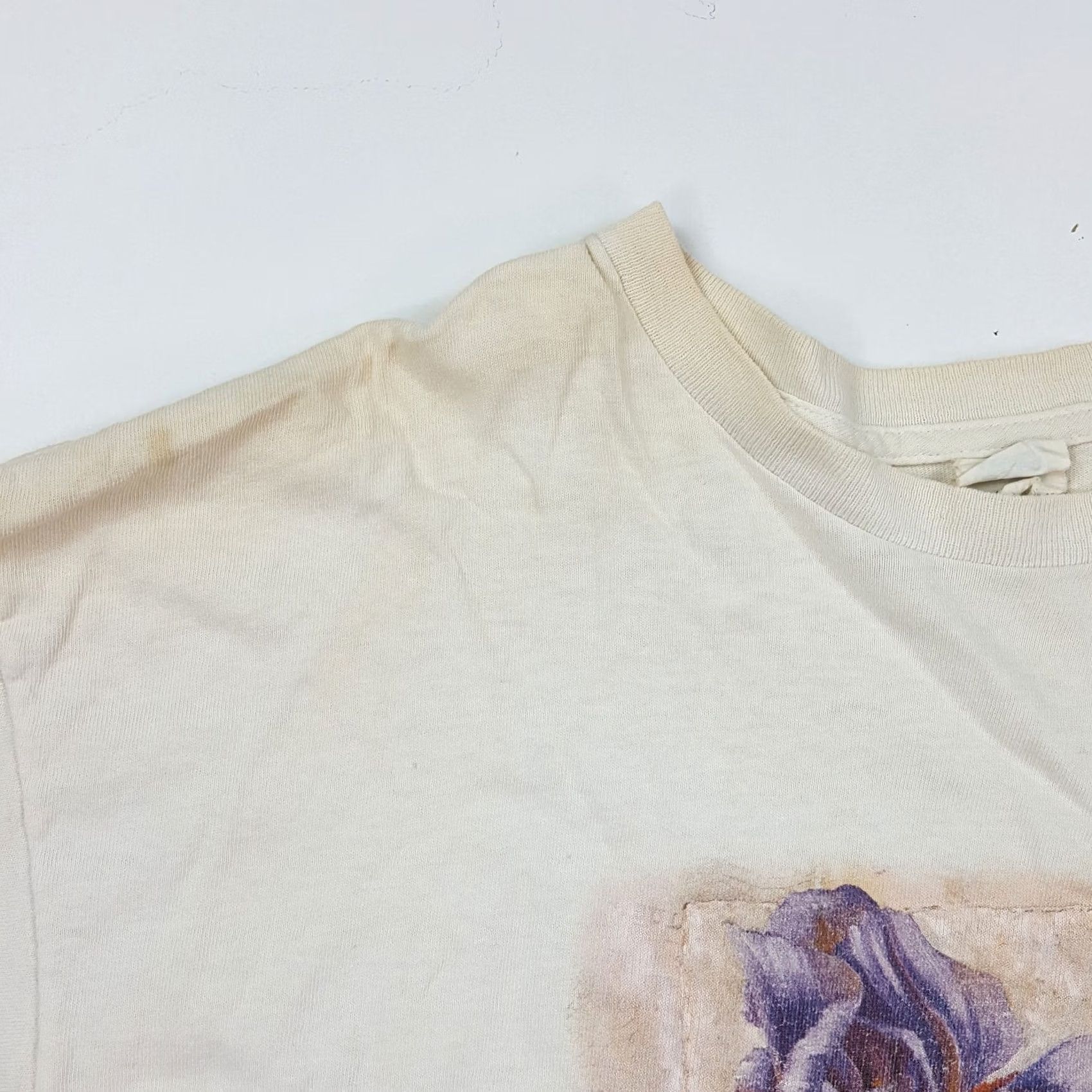 Delta Vintage 90s Iris Purple Flower Distressed Faded Men's Large Retro Art T Shirt White Size US L / EU 52-54 / 3 - 7 Thumbnail