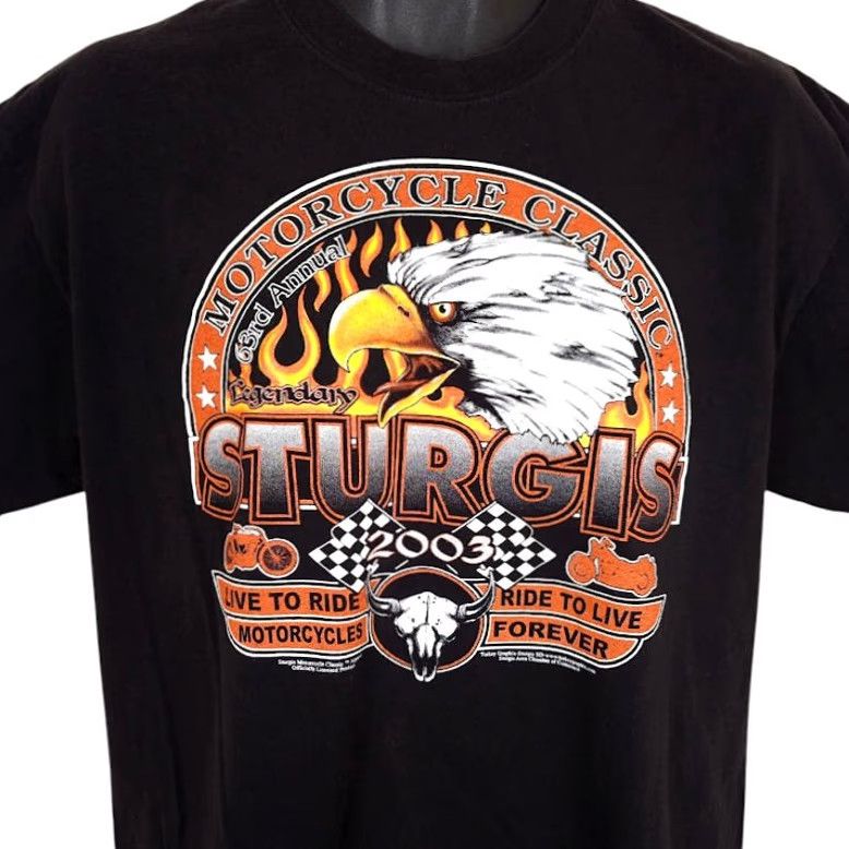 Hanes VINTAGE Sturgis T Shirt Mens Size Large Black Y2K 2003 Black Hills Rally Eagle Hanes Shirt Mens Black Hills Rally 2003 Biker Souvenir Size US L / EU 52-54 / 3 - 2 Thumbnail