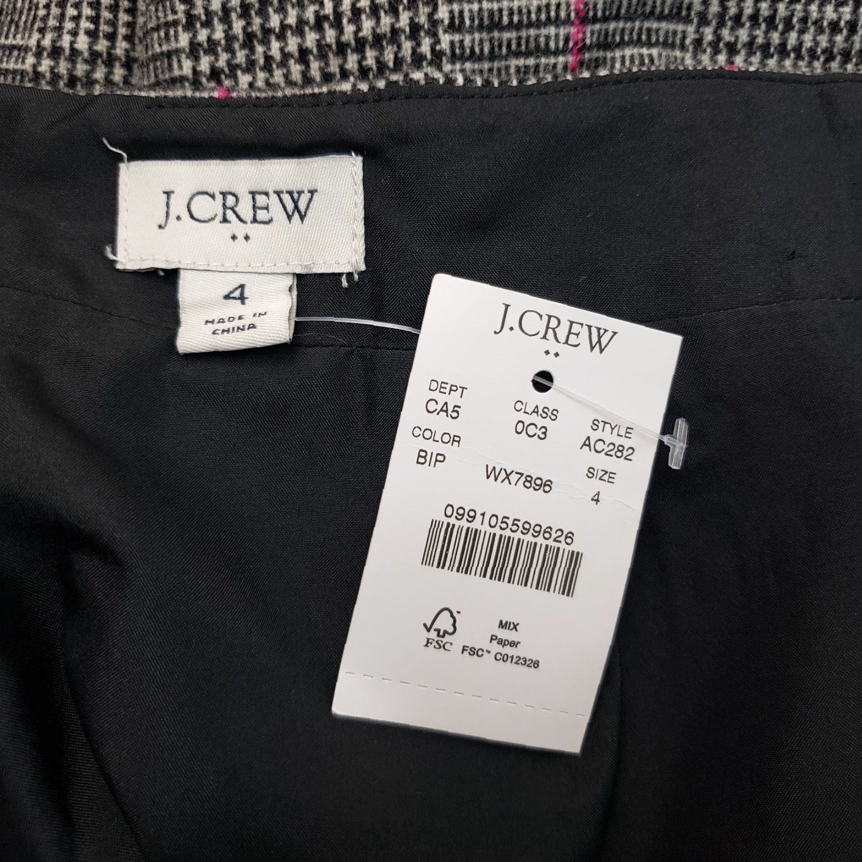 J.Crew J.CREW Pencil Skirt Womens Size 4 Plaid Wool Blend Black Pink Knee Length Zip Closure Size 27" / US 4 / IT 40 - 4 Thumbnail