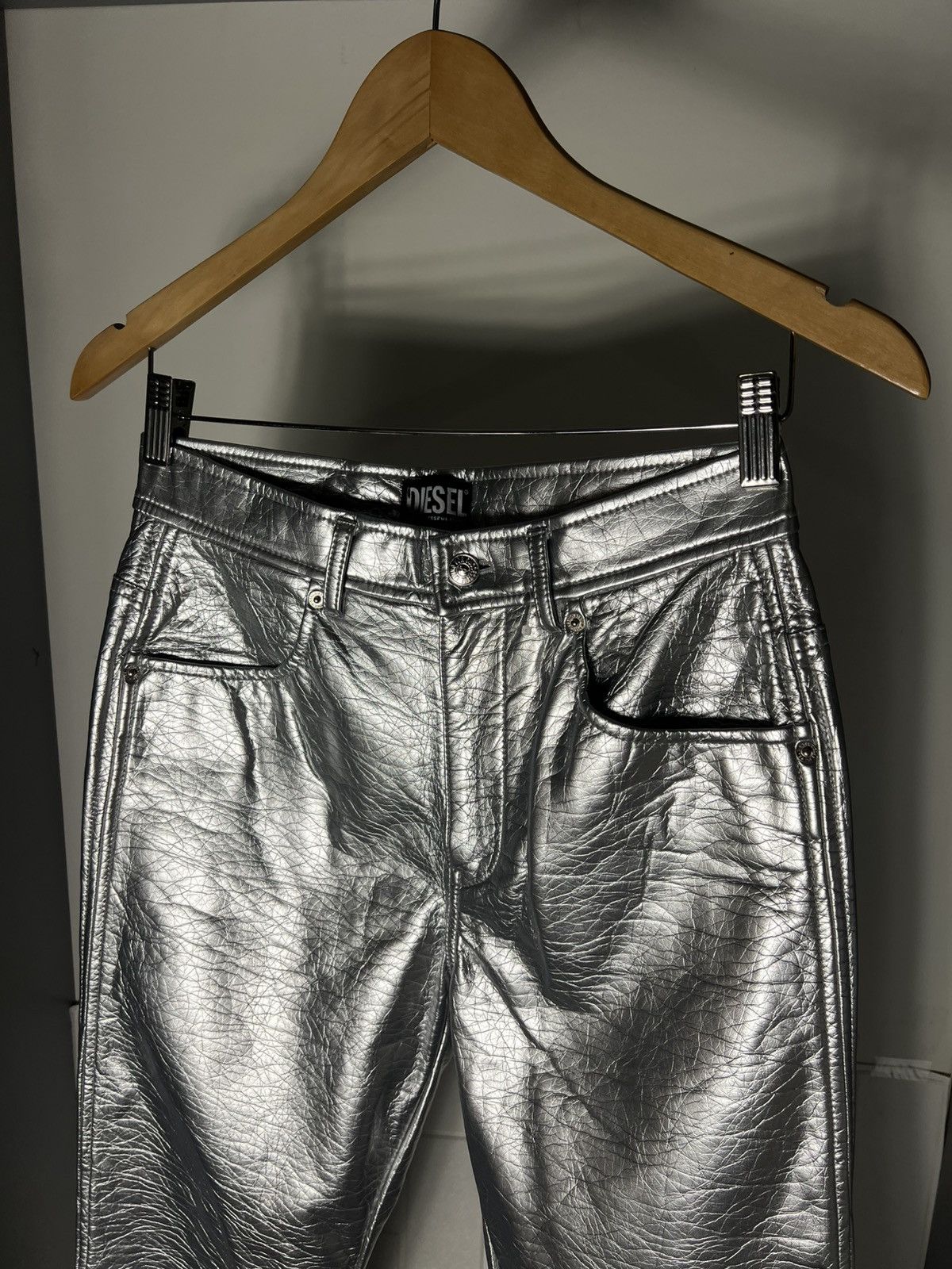 Diesel Black Gold VERY RARE DIESEL P-ARCY SILVER METAL DESIGNER PANTS LUXURY Size 27" / US 4 / IT 40 - 12 Thumbnail