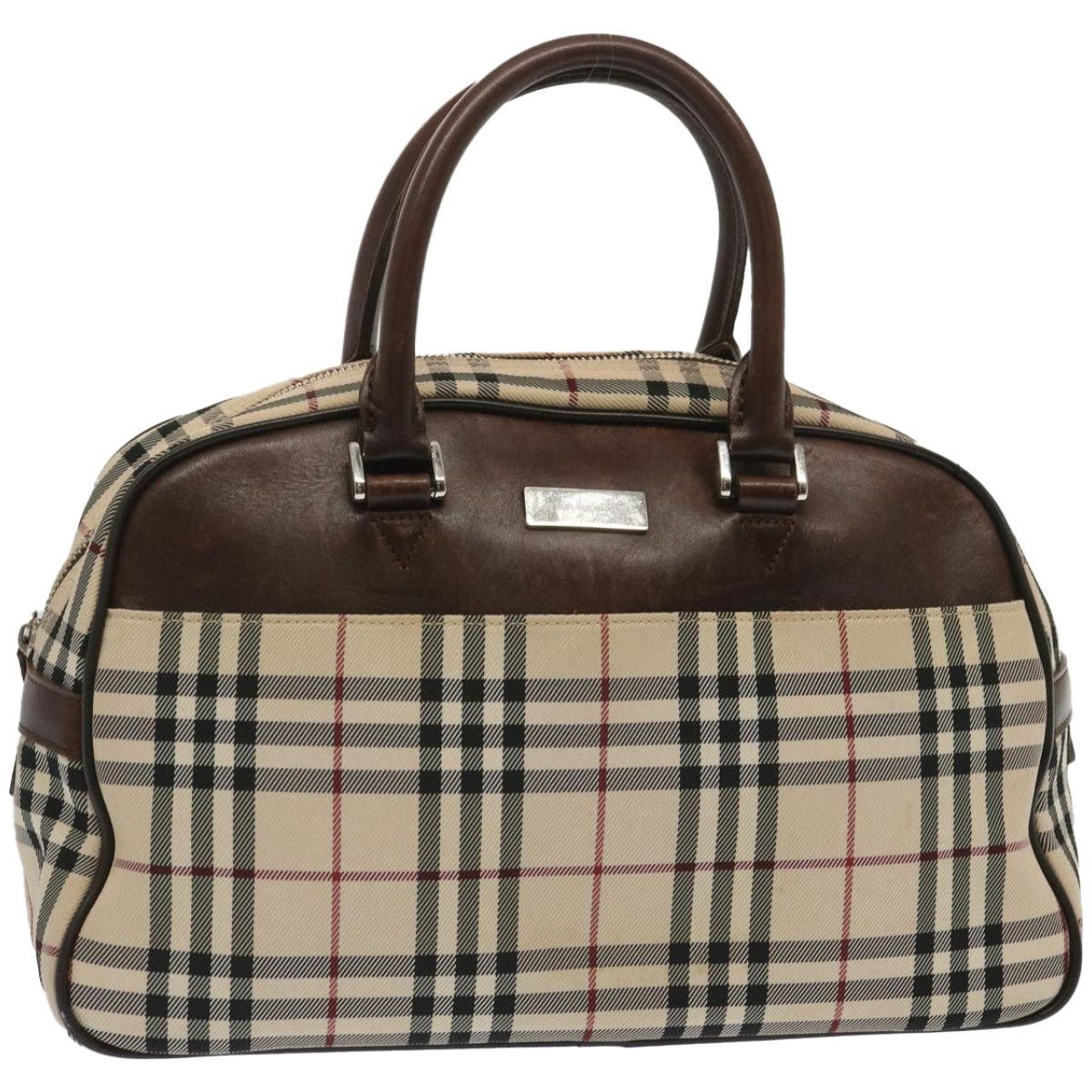 image of Burberry Nova Check Boston Bag Canvas Beige Auth 67063, Women's