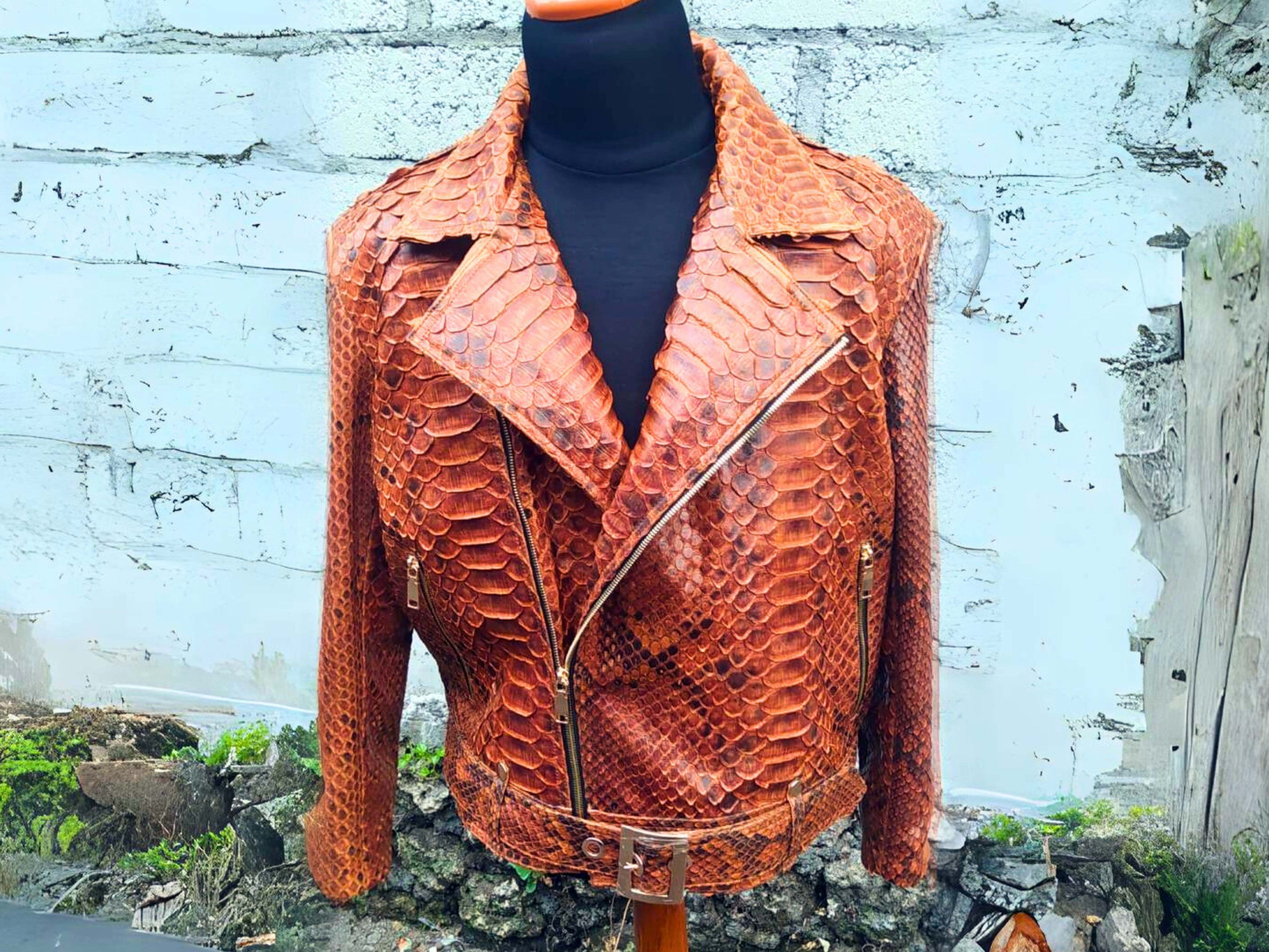 Handmade Brown Motorcycle Leather Jacket with King Scales Size US XXL / EU 58 / 5 - 1 Thumbnail