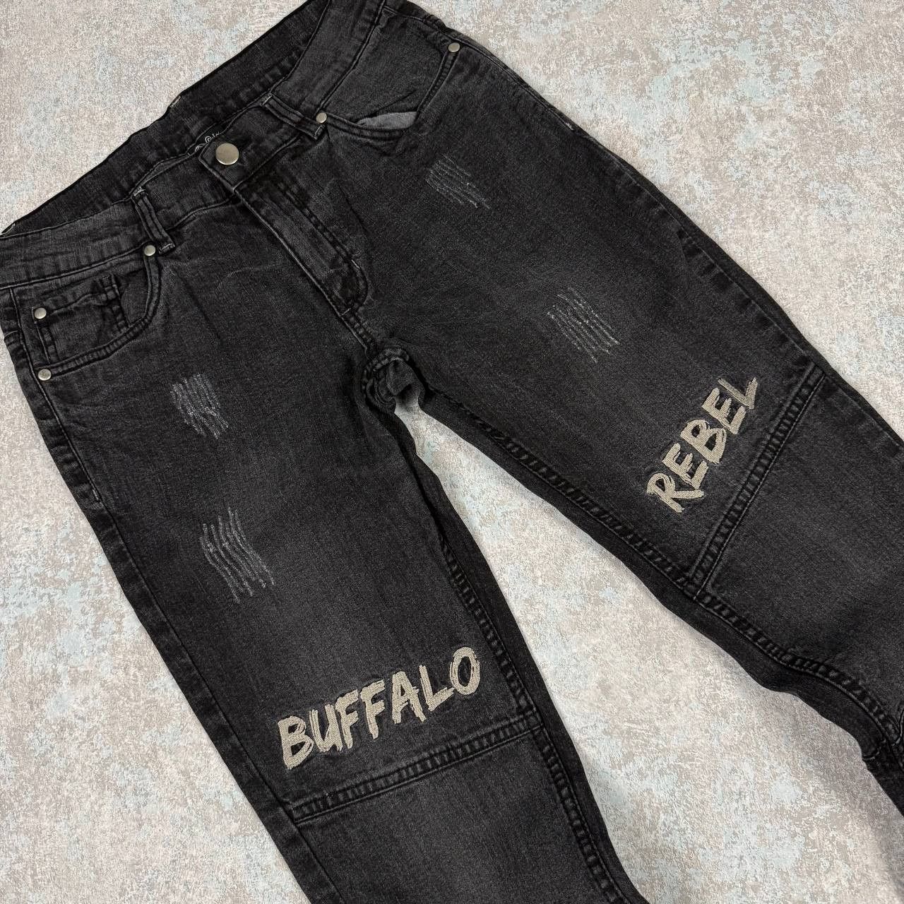 Buffalo London BUFFALO REBEL BLACK SKINNY JEANS KNEE PATCH Size 28" / US 6 / IT 42 - 2 Thumbnail