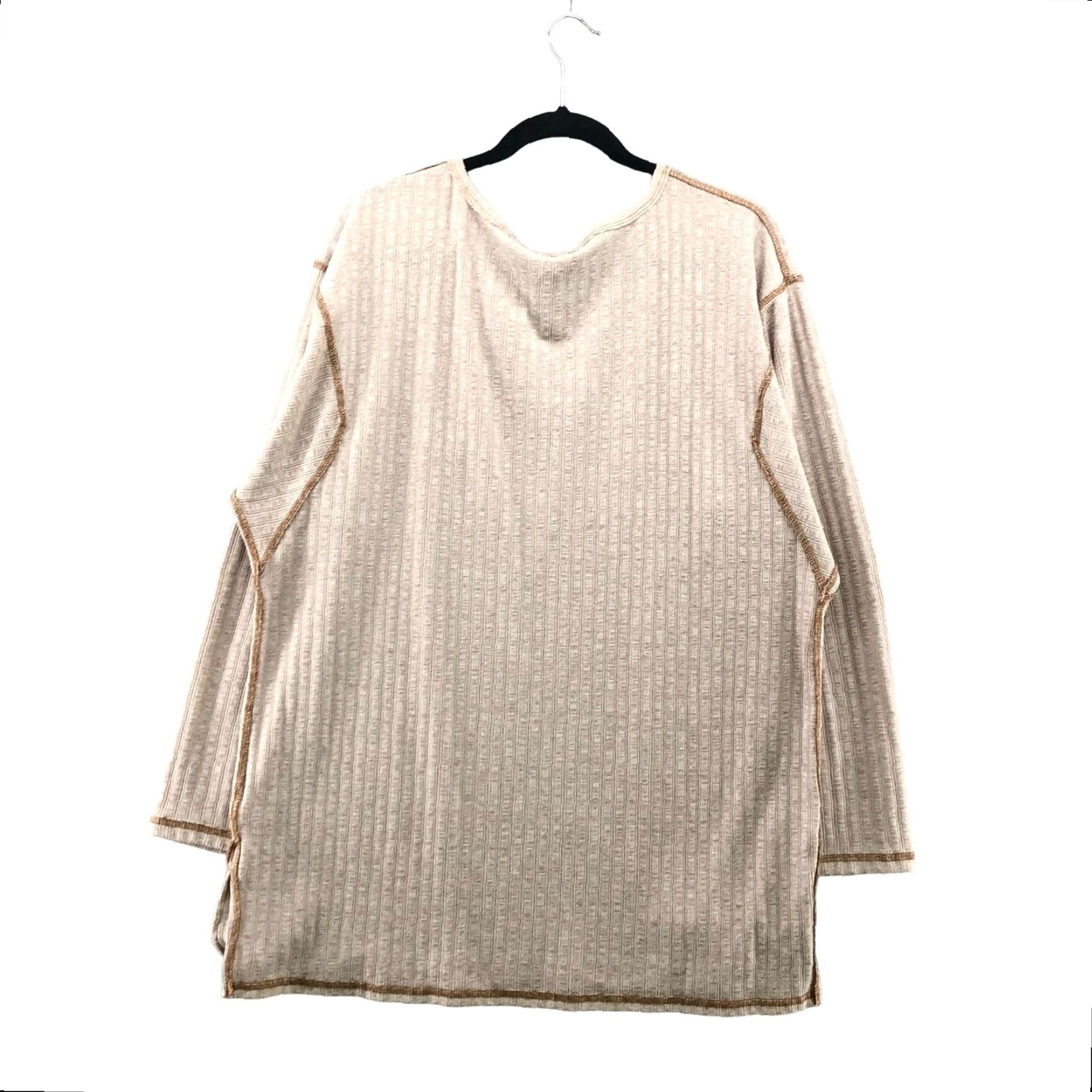 Vintage Gigio USA Oversized Tunic Boho Long Sleeve Top Beige Ribbed Womens L Shirt Size L / US 10 / IT 46 - 2 Thumbnail