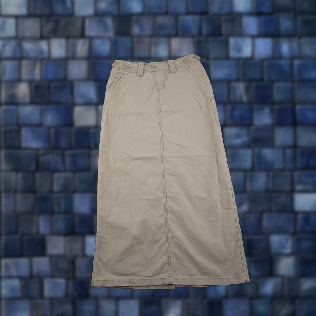 Vintage VTG Maurices Maxi Skirt Womens Size 4 Beige Cotton Back Slit Pockets Button 1990s City Preppy Fall Spring Summer Women Size 27" / US 4 / IT 40 - 1 Thumbnail