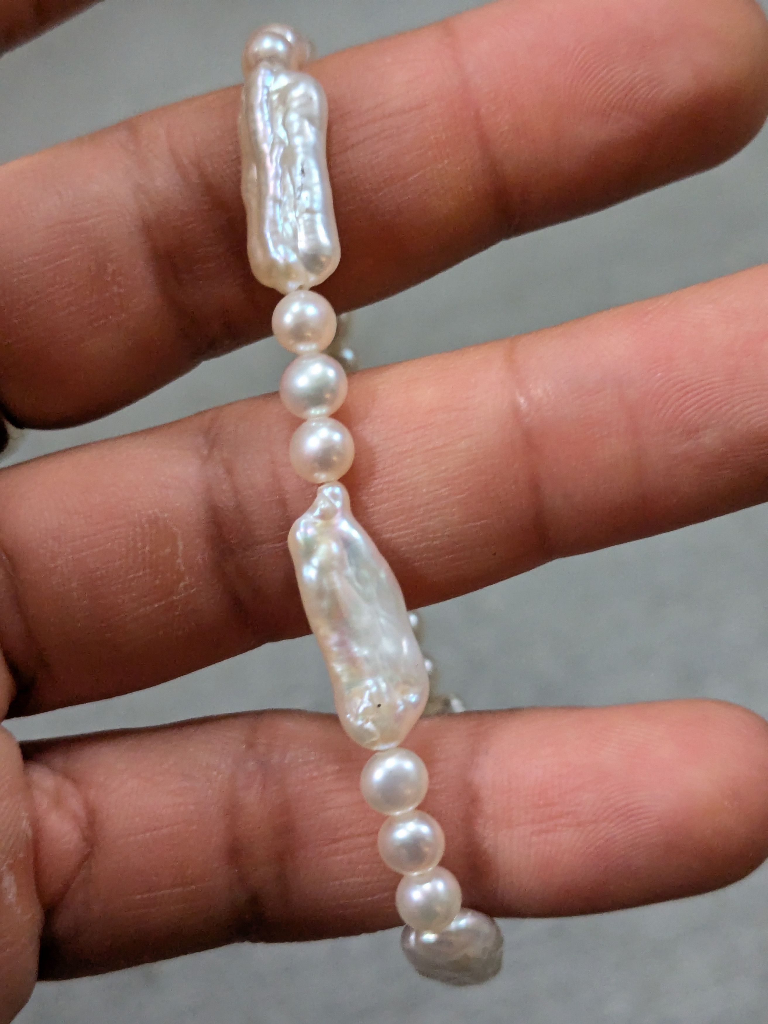 Jewelry Sterling Silver Bracelet Baroque Pearl Link Chain 8" Modern Size ONE SIZE - 10 Thumbnail