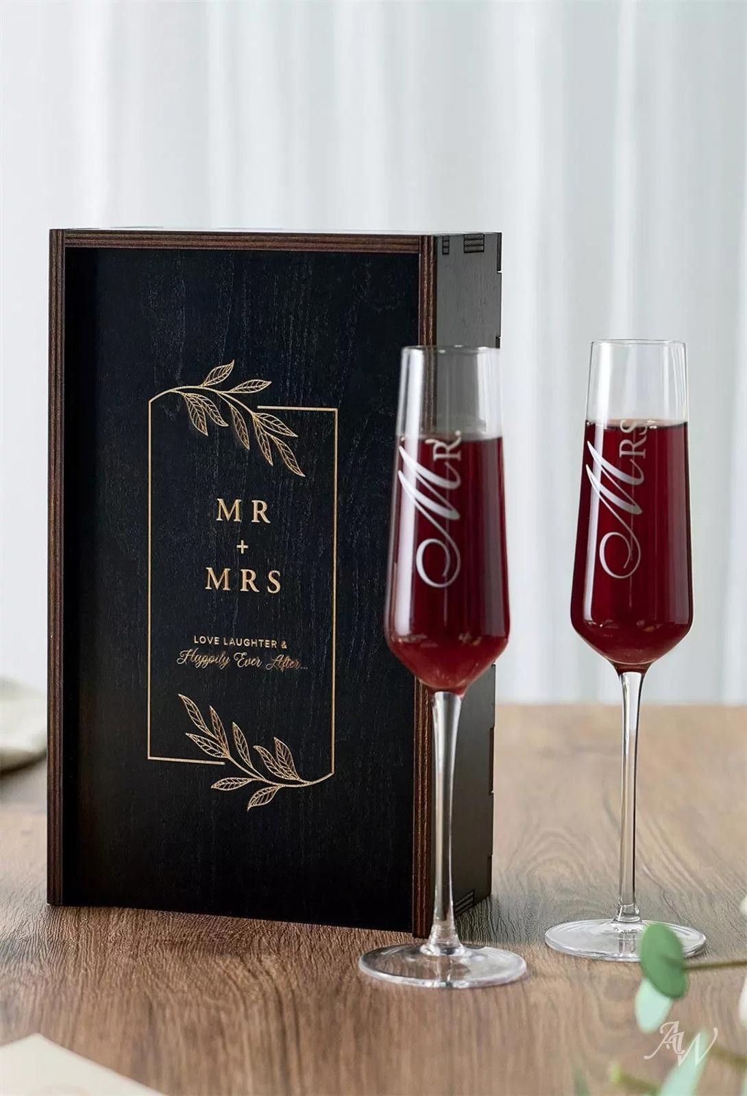 Other AW BRIDAL Mr. & Mrs. Champagne Flutes In Wooden Gift Box Size ONE SIZE - 1 Thumbnail