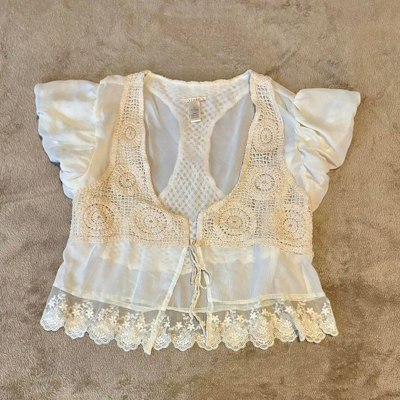 Free People Free People Vixen Lace Crochet Blouse XL Deadstock 2010s Size XL / US 12-14 / IT 48-50 - 1 Thumbnail