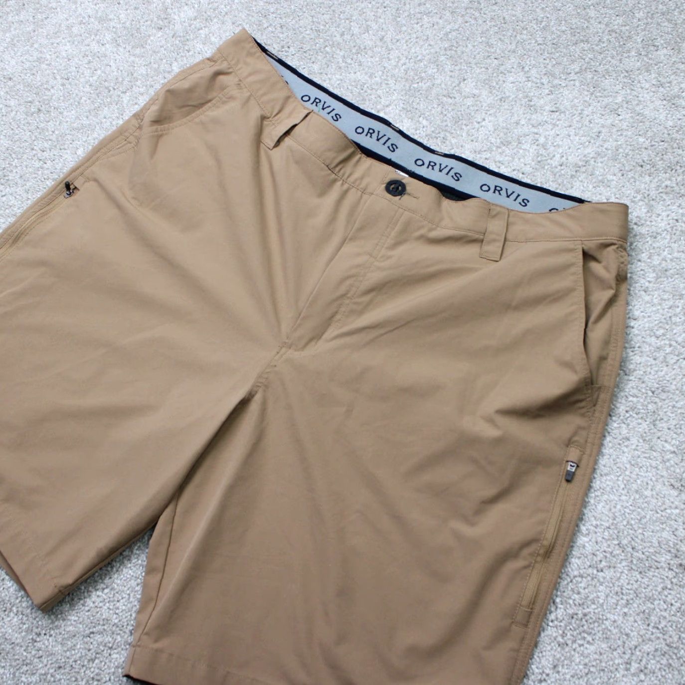 Orvis Orvis Shorts Mens 40 Beige Tech 9" Belted Zip Cargo Pocket Polyester Cargo Pocket 9" Inseam Mens Beige Orvis Shorts 40 Size US 40 / EU 56 - 2 Thumbnail