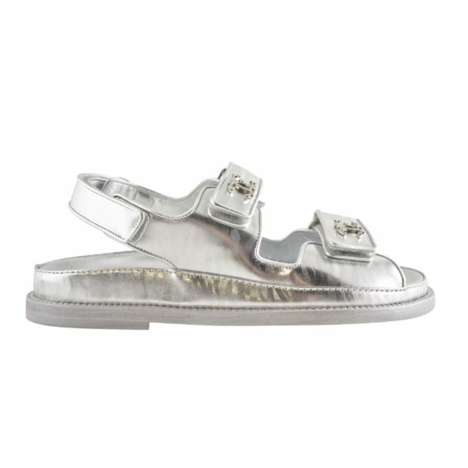 Chanel Chanel 22C Silver Laminated Star CC Logo Mule Slide Size US 5.5 / IT 35.5 - 1 Thumbnail