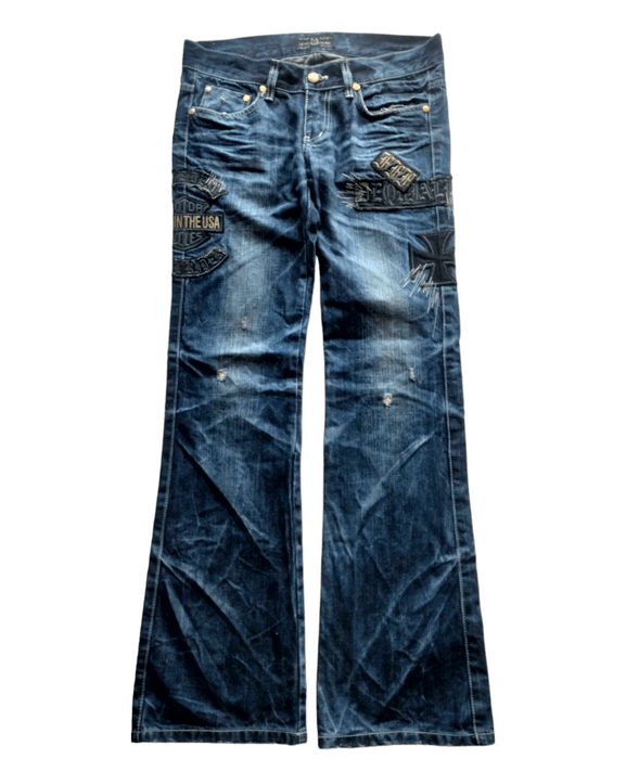 If Six Was Nine Flare jeans Dixie dean whisker patched | Grailed