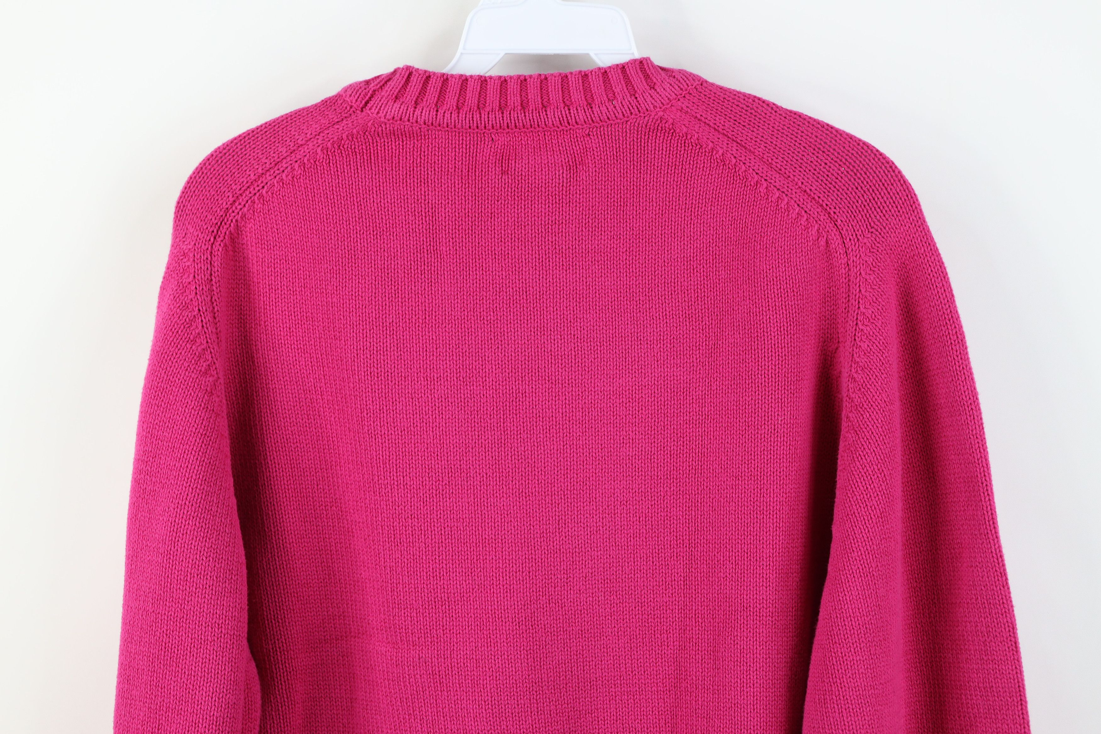 Vintage 90s Lands End Cotton Ribbed Knit Sweater Pink USA