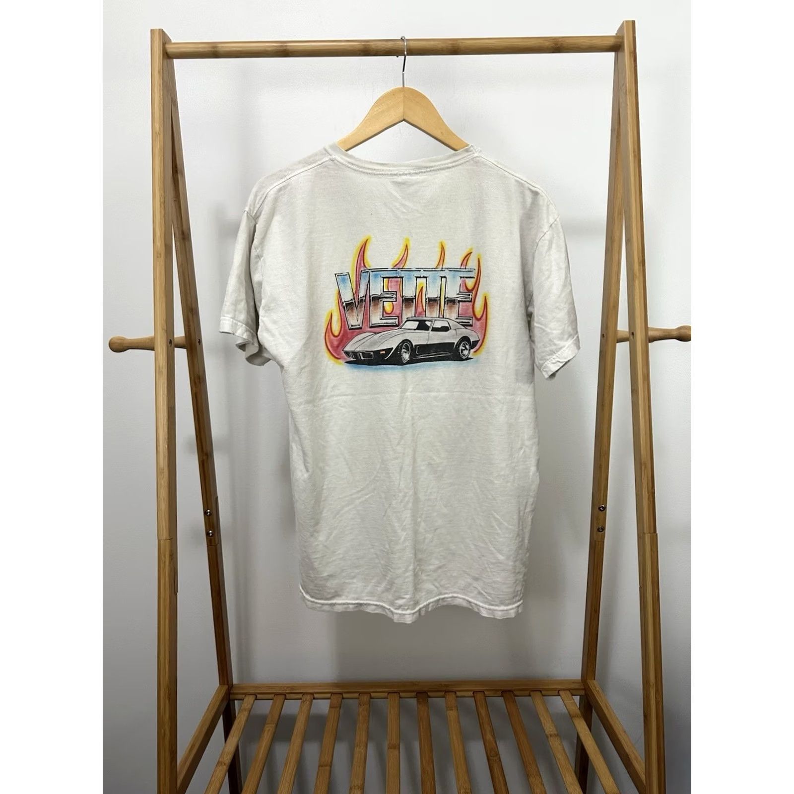 Jerzees VTG Corvette Fire Flame Panama Beach Worn Distressed Cotton T-Shirt Size L Shirt Mens White Fire Thrashed 90s Event Racing Size US L / EU 52-54 / 3 - 2 Thumbnail
