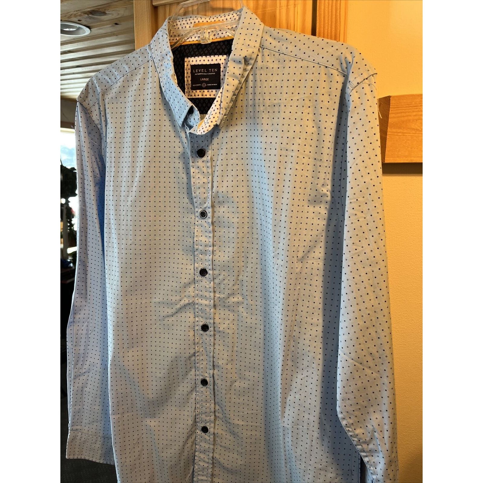 Other Level Ten Men's L Blue Polka Dot Button Down LS Cotton Shirt Size US L / EU 52-54 / 3 - 13 Thumbnail