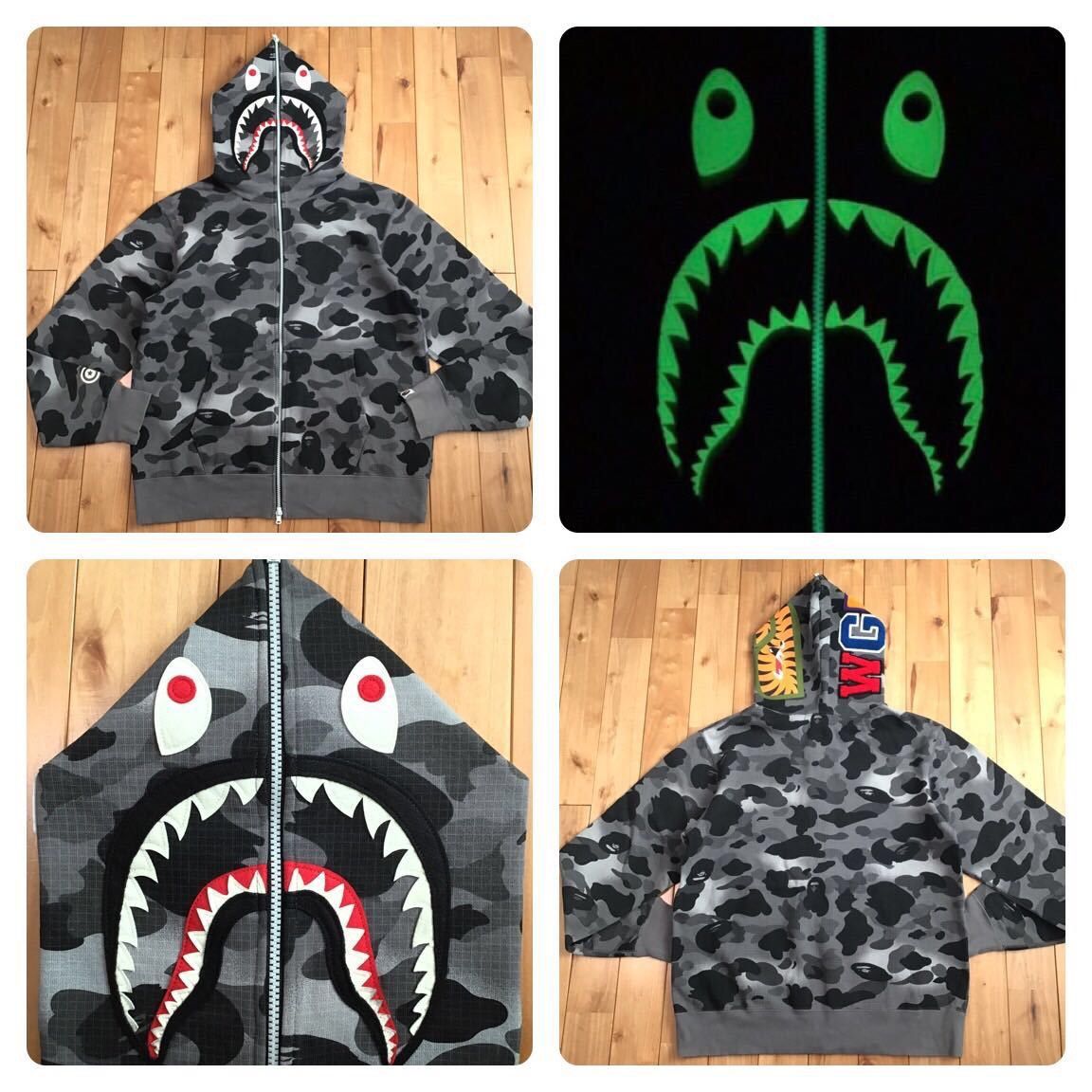 💫Glow in the dark💫 Grid camo shark full zip hoodie APE