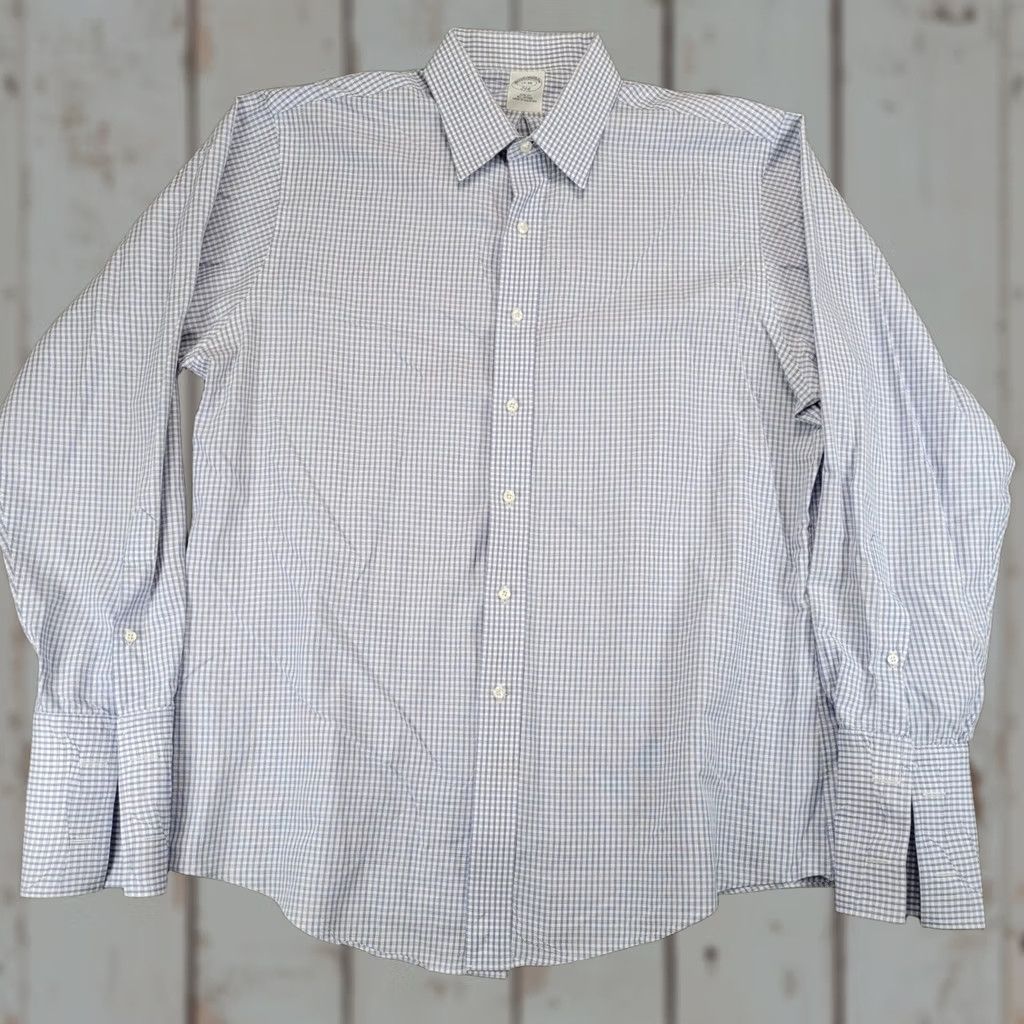 Brooks Brothers Brooks Brothers Mens Slim Fit Blue White Gingham Check Shirt 17 36 French Cuff Size US XL / EU 56 / 4 - 1 Thumbnail