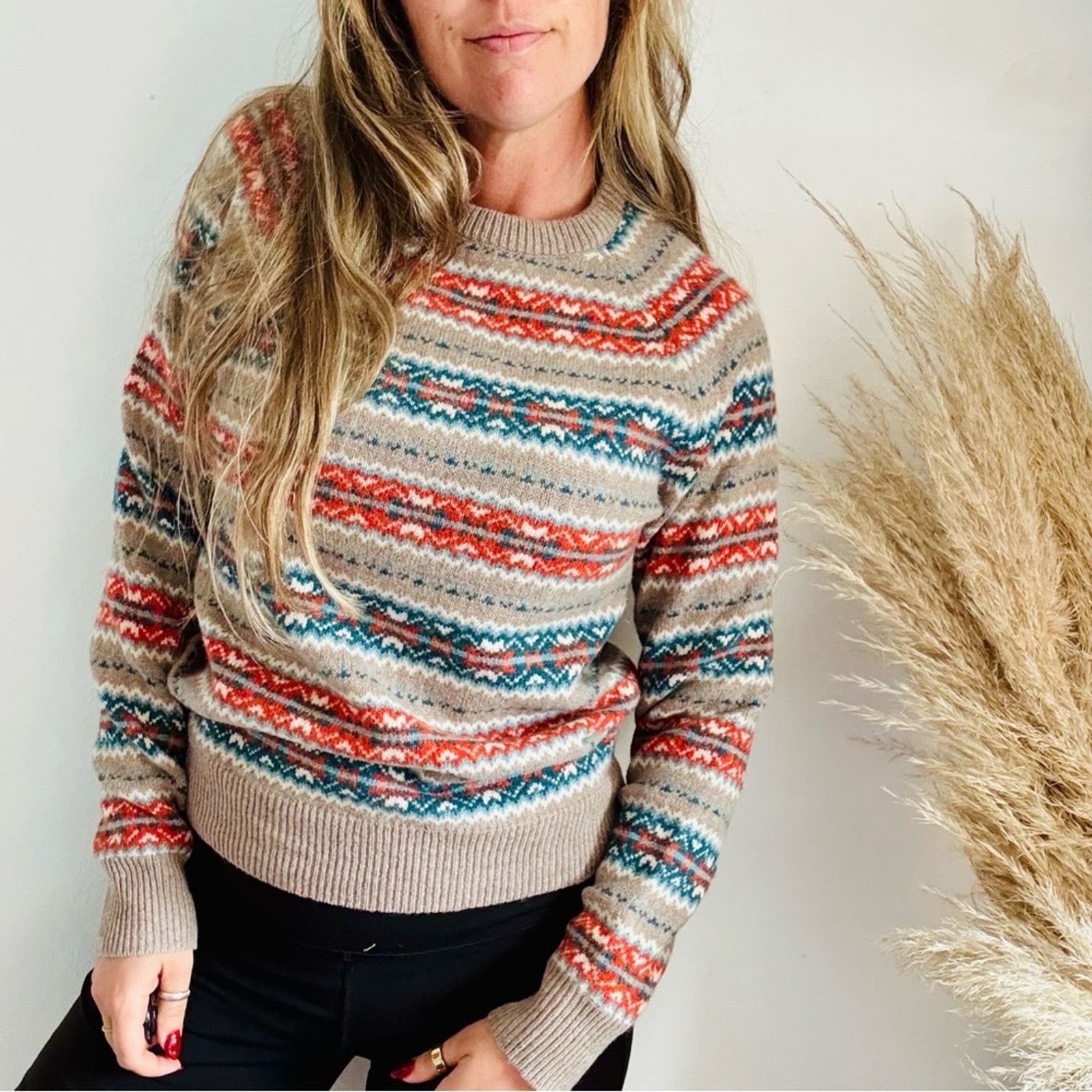 J.Crew J CREW Beige Tan Fair Isle Knit Stripe $228 Pullover Sweater Size S / US 4 / IT 40 - 16 Thumbnail