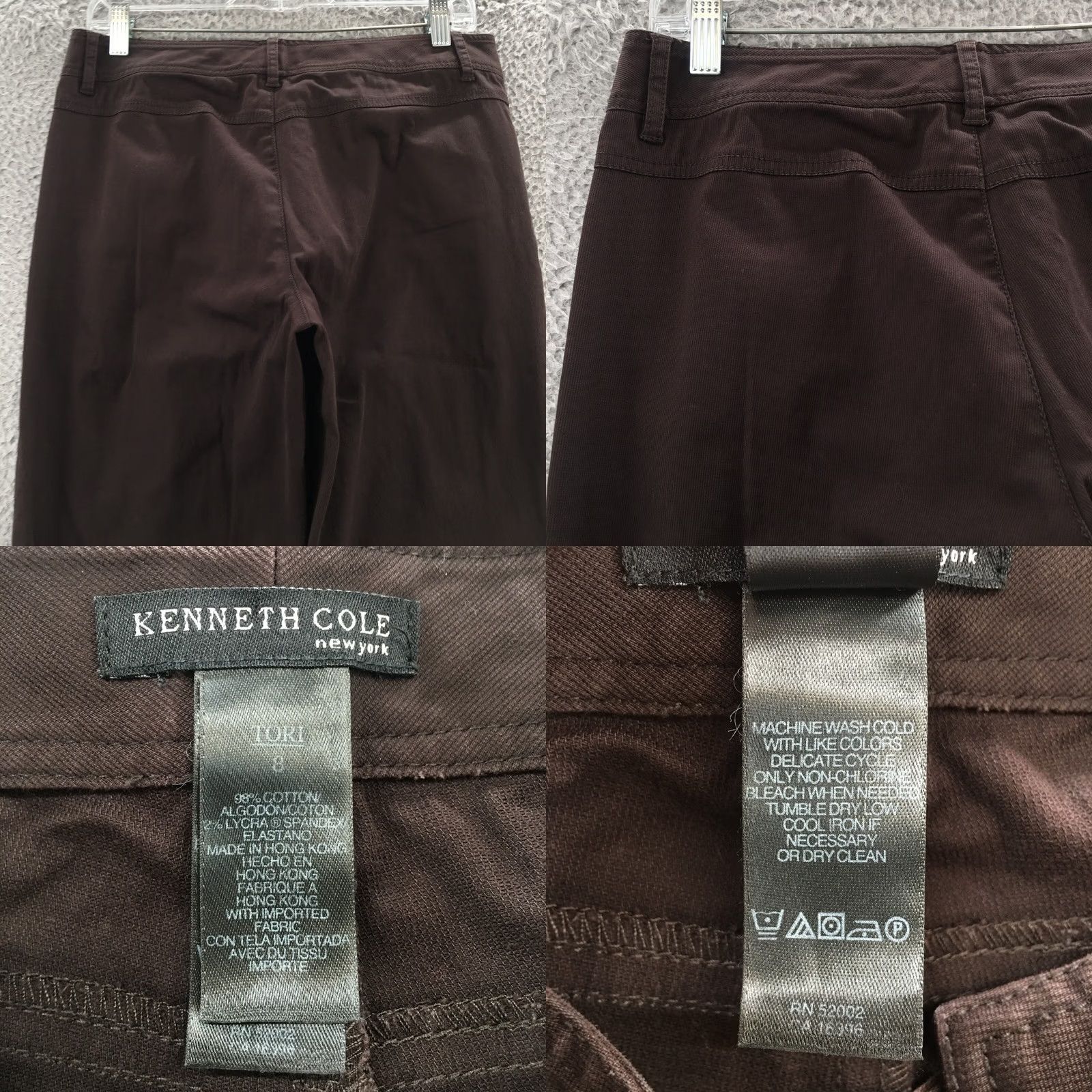 Kenneth Cole Kenneth Cole Pants Womens 8 Wide-Leg Brown Cotton Blend Zip Chino Casual Flat Front Regular Rise 32 in Inseam 32 in Mens Womens Boys Girls Size 30" / US 8 / IT 44 - 9 Thumbnail