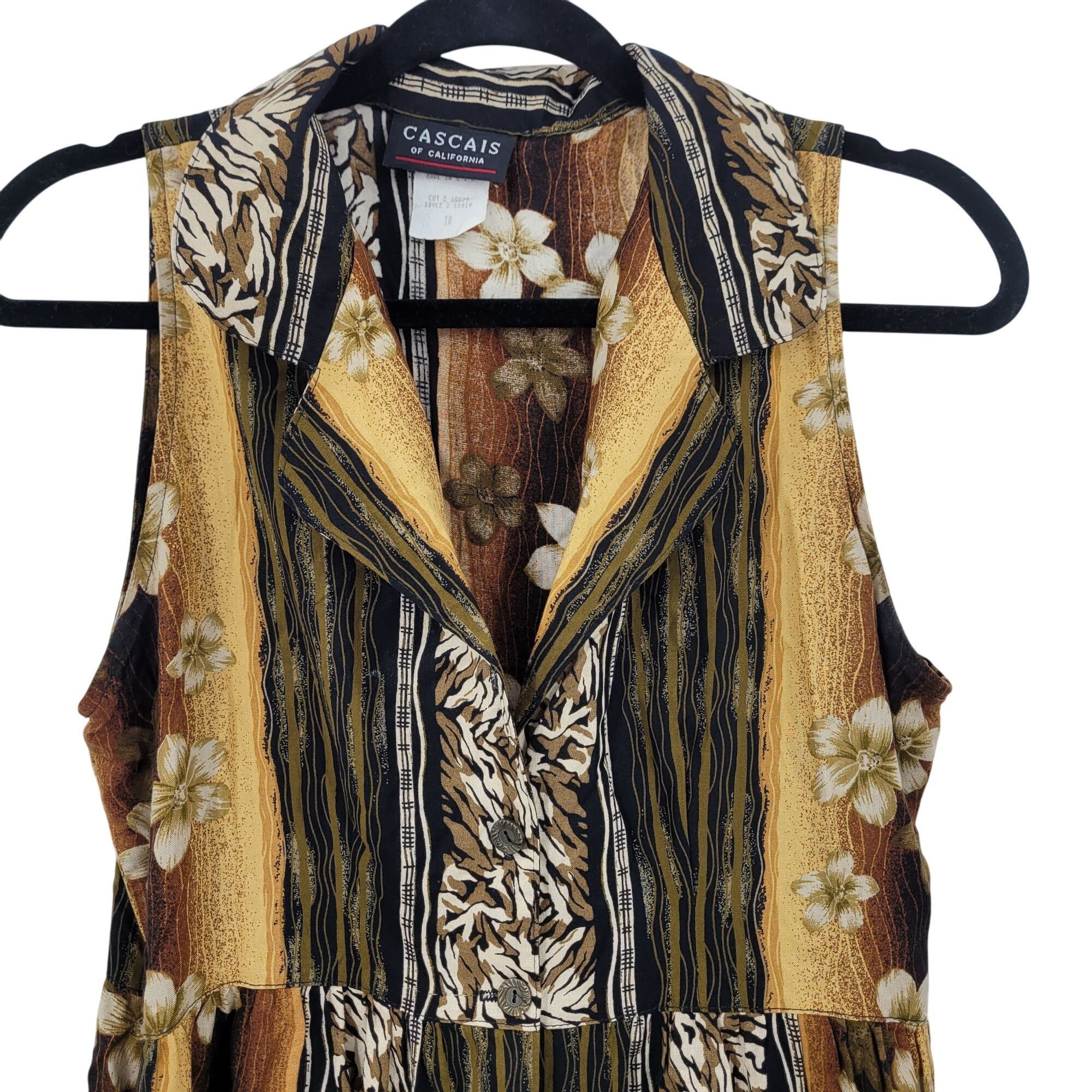 Vintage Vtg 80s Tropical Floral Button Front Dress Sz M Sleeveless R Size M / US 6-8 / IT 42-44 - 7 Thumbnail