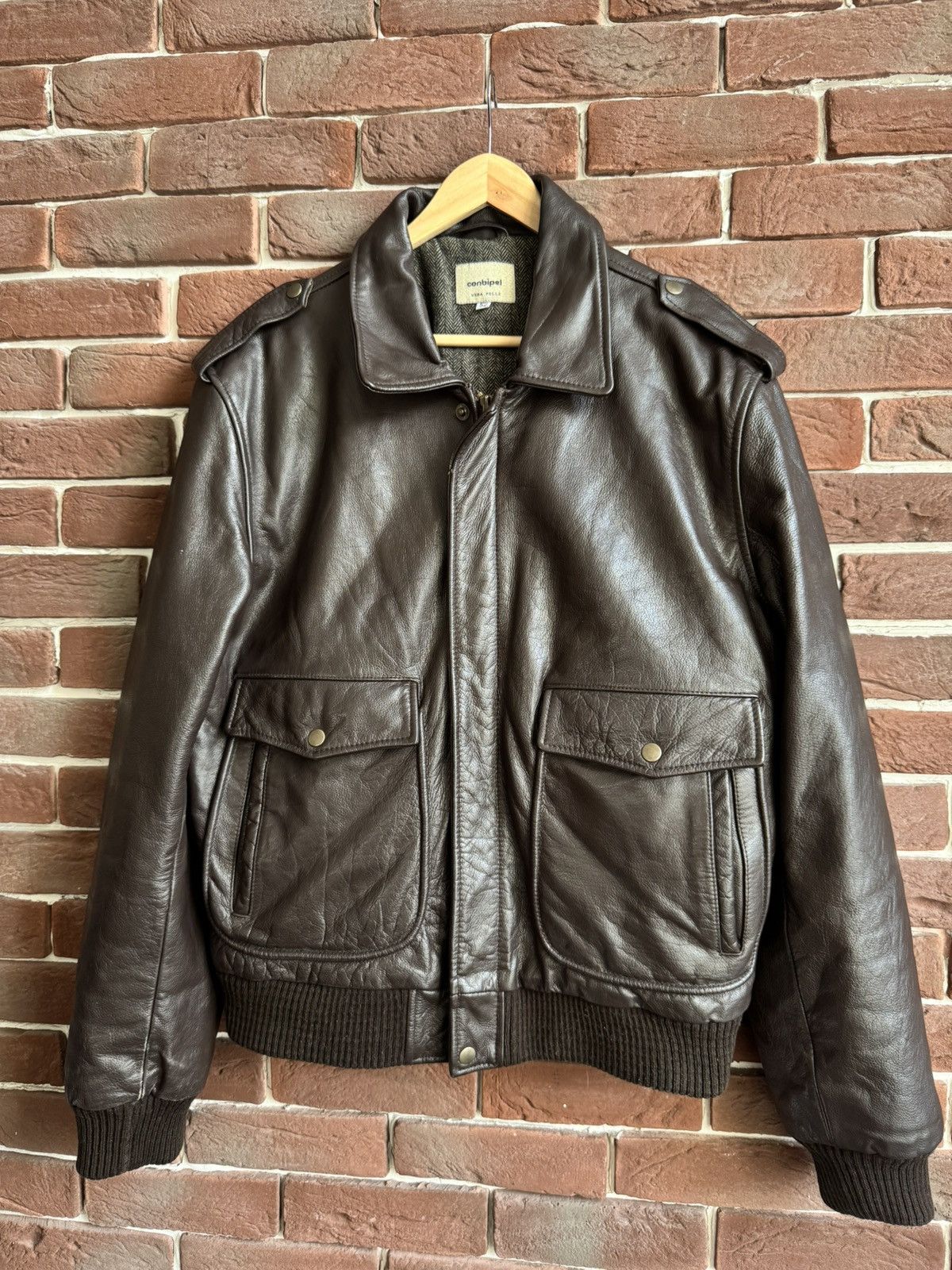 Vintage Conbipel Vintage 90s Flight Leather Jacket Rare Rock Roll Size US L / EU 52-54 / 3 - 1 Thumbnail