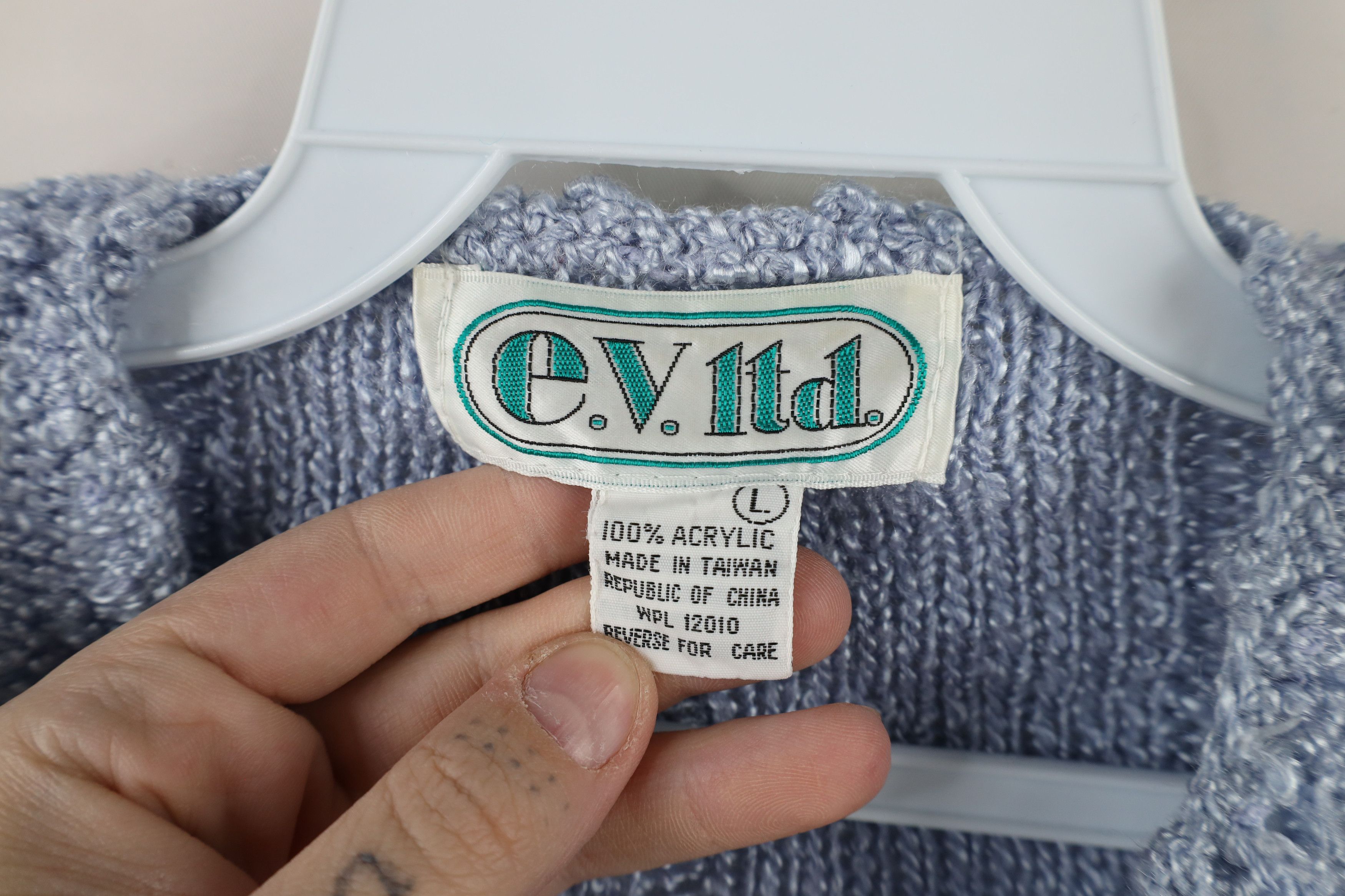 Vintage Vintage 90s Streetwear Distressed Knit V-Neck Sweater Blue Size L / US 10 / IT 46 - 7 Thumbnail