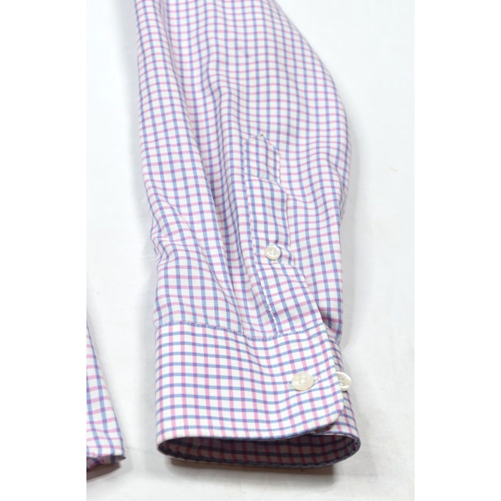 Pinko Twillory Shirt Pink Plaid Long Sleeve Cotton Button-Up Dress Shirt Mens 15.5 15.5in Slim Batched Collar Spread Barrel Cuff Size US M / EU 48-50 / 2 - 5 Thumbnail